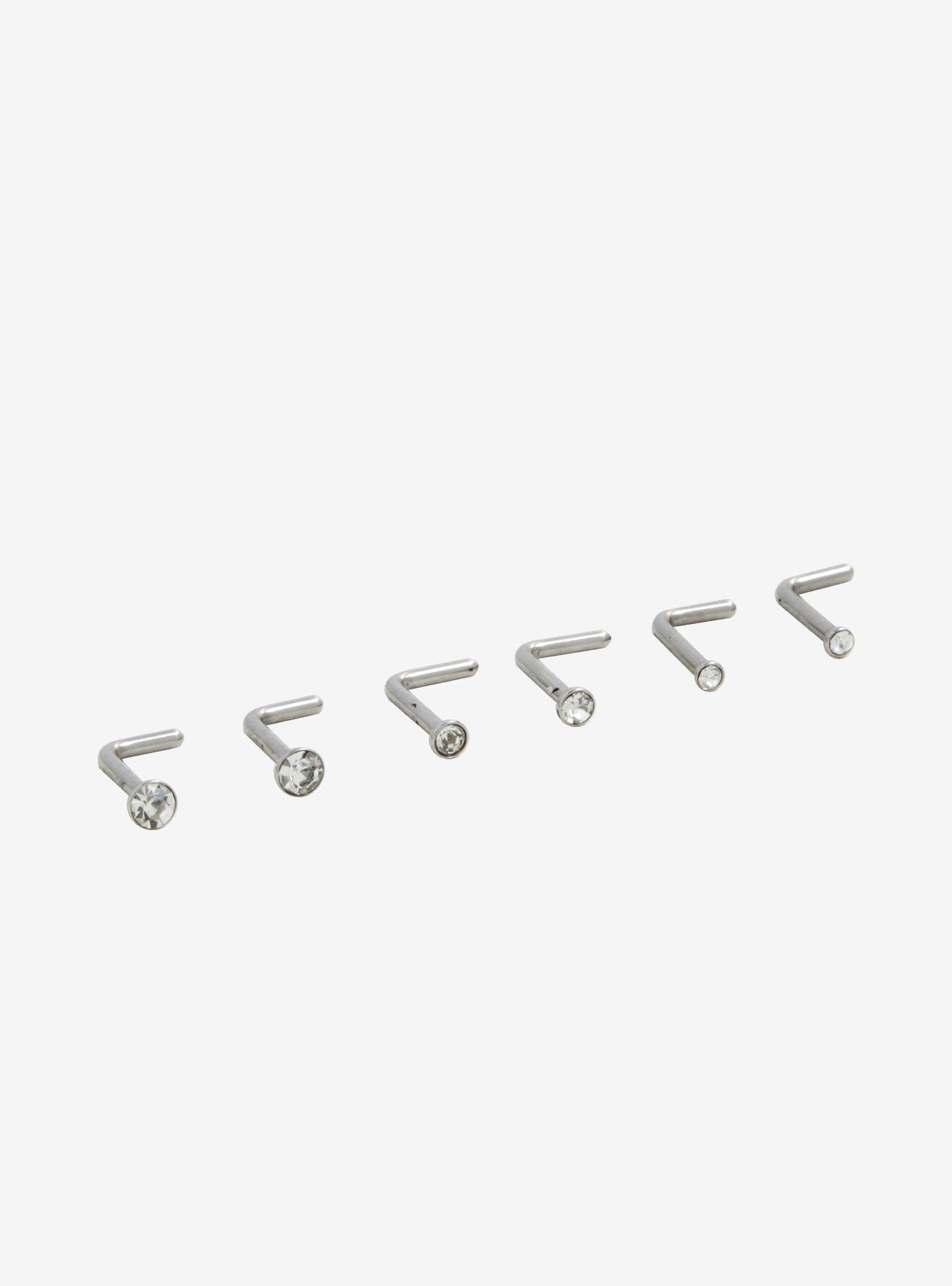 Steel Clear CZ Multi Size Nose Stud 6 Pack, SILVER, hi-res