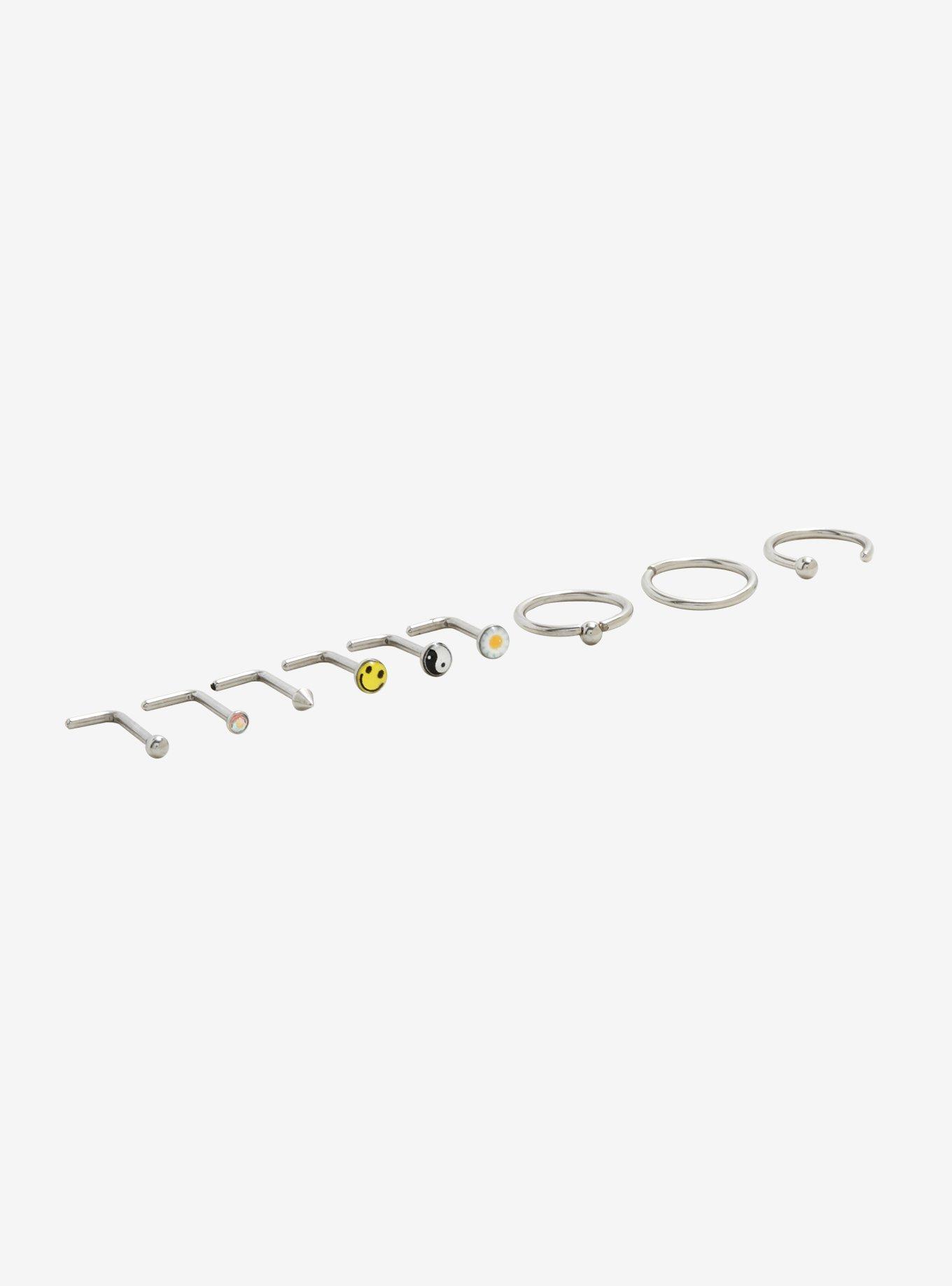 Steel 90s Icons Nose Stud & Hoop 9 Pack, MULTI, hi-res