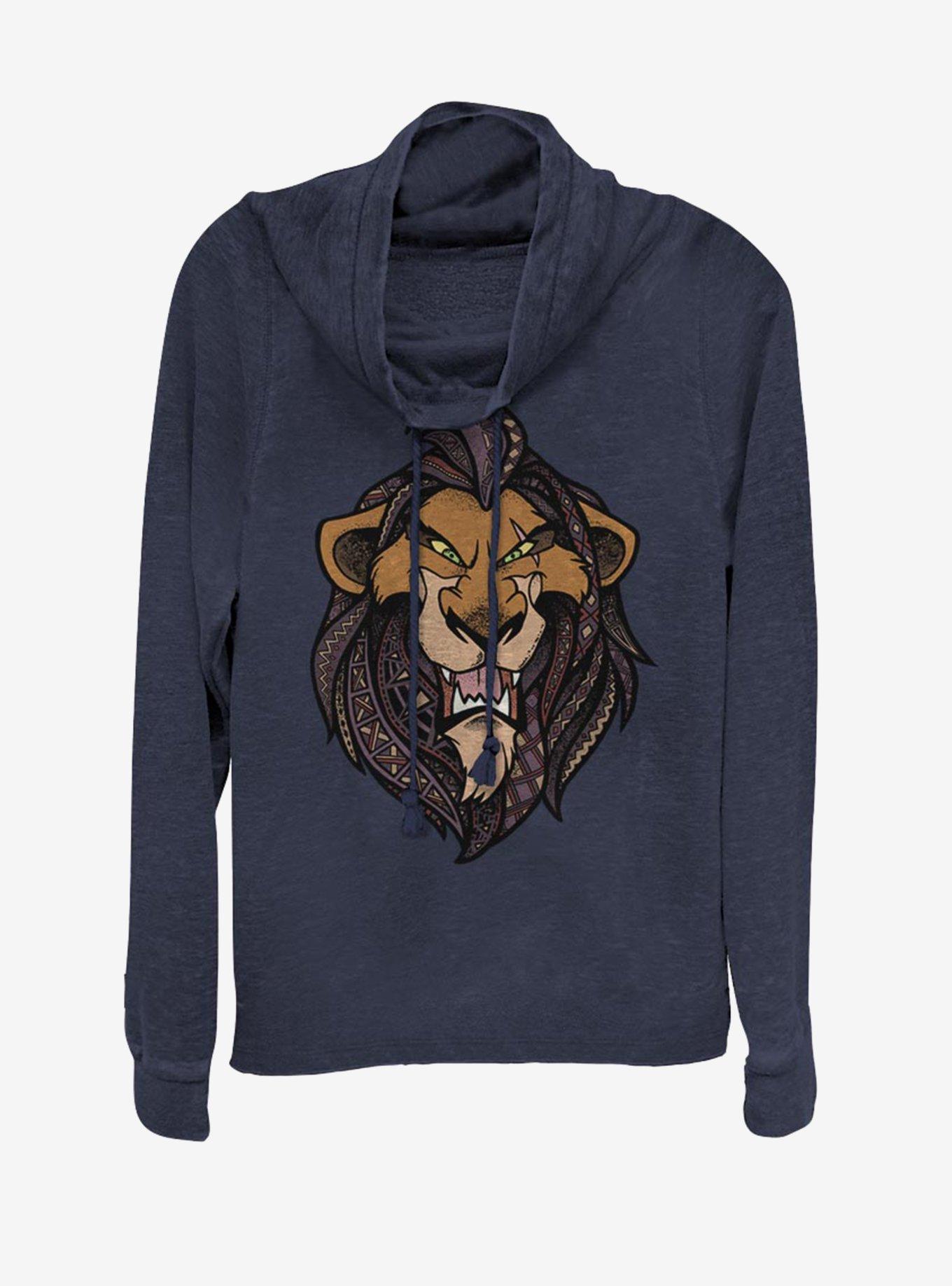 Disney The Lion King Patterned Scar Cowl Neck Long-Sleeve Girls Top, NAVY, hi-res