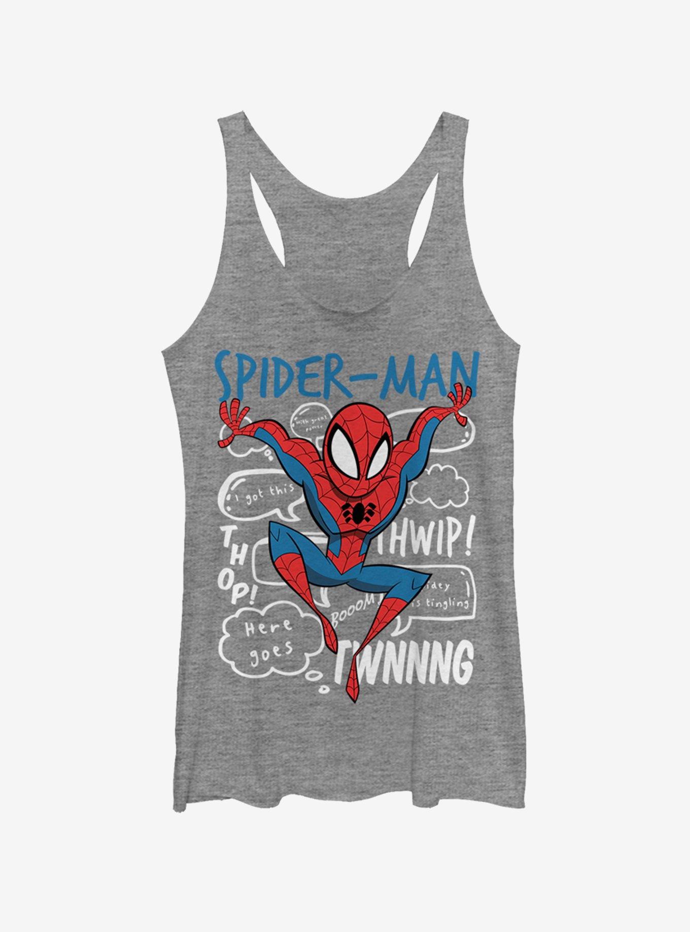 Marvel Spider-Man Spidey Doodle Thoughts Girls Tank, GRAY HTR, hi-res