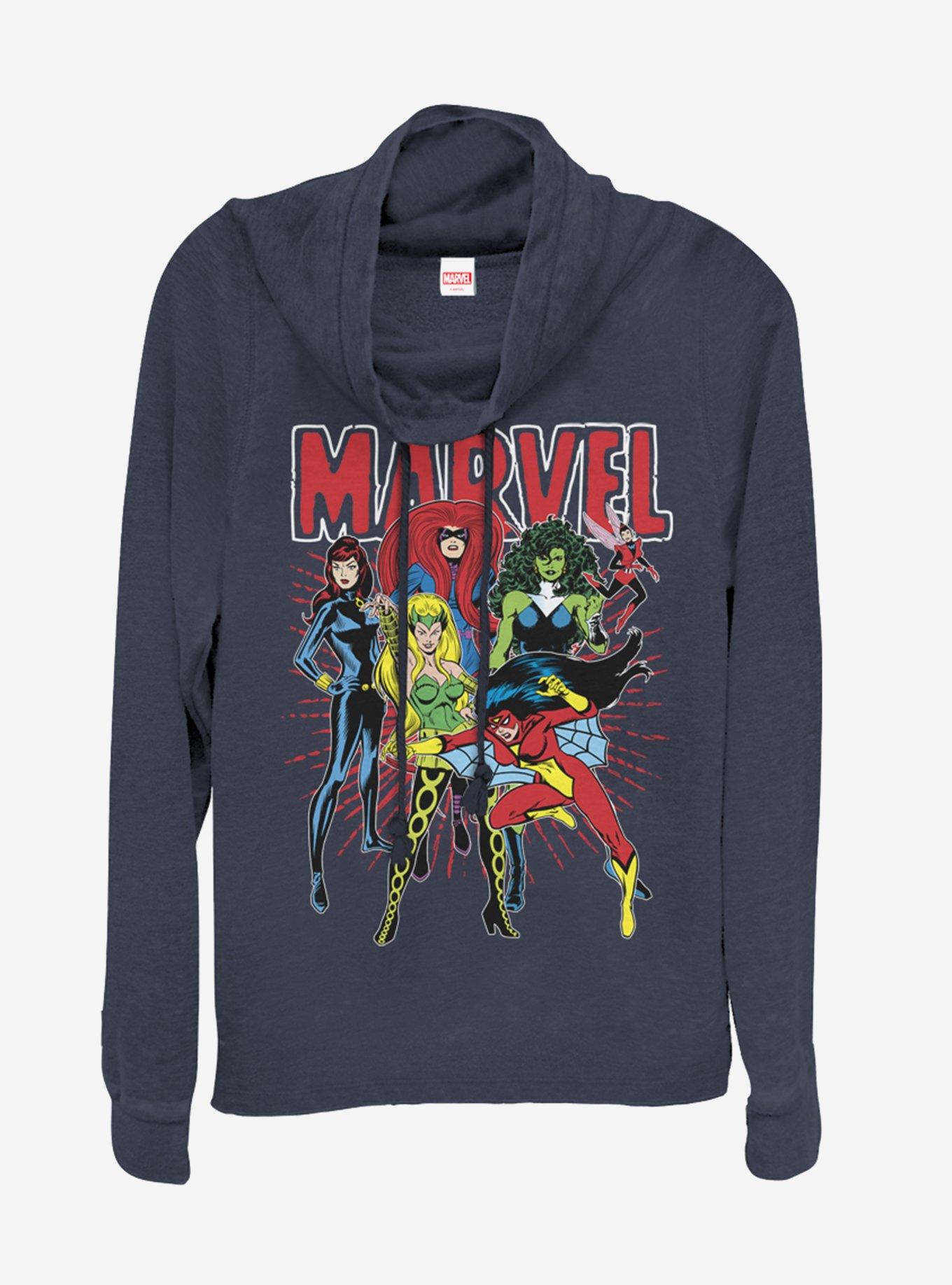 Marvel Marvel Women Cowl Neck Long-Sleeve Girls Top, NAVY, hi-res