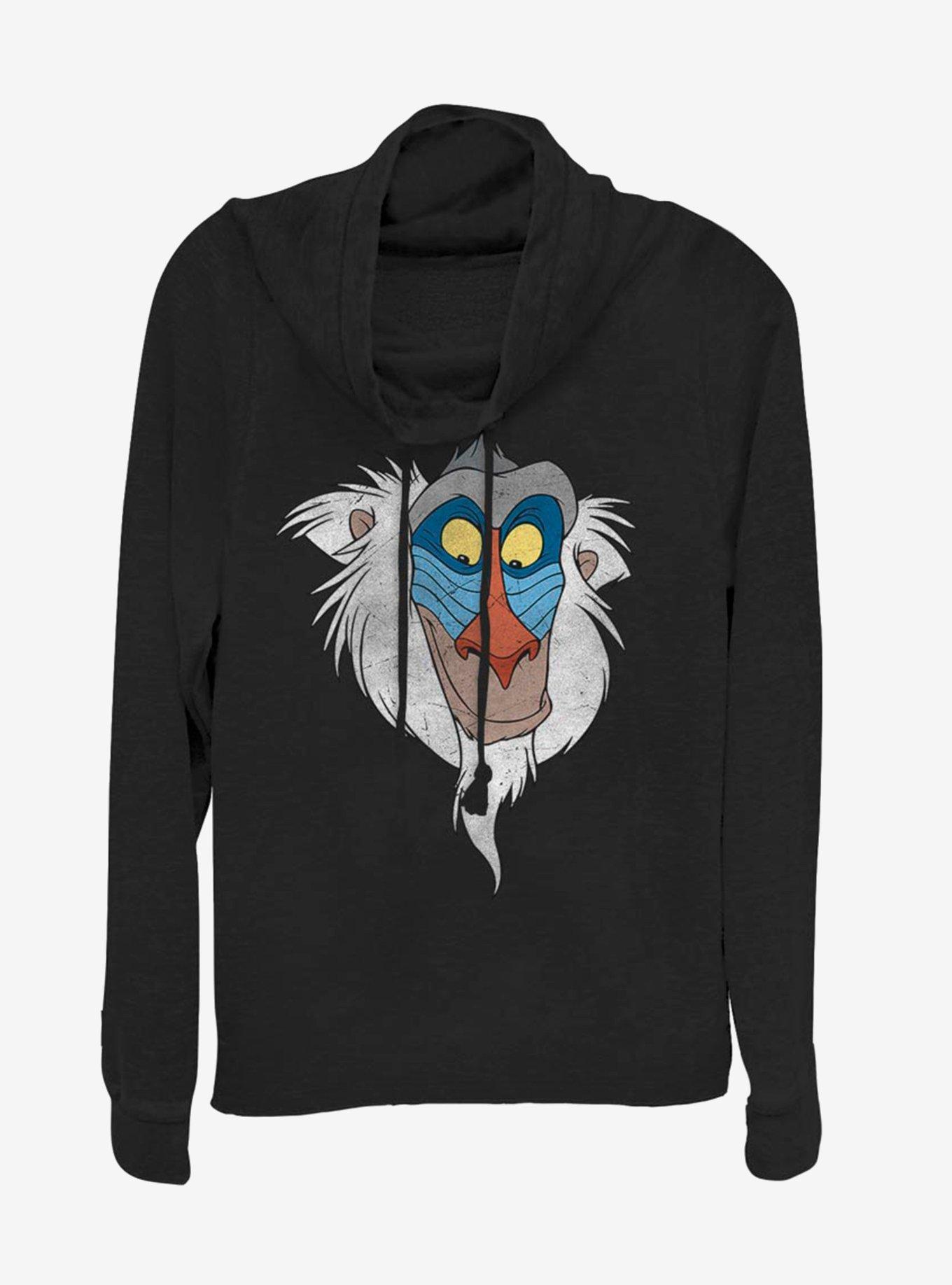 Disney The Lion King Rafiki Face Cowl Neck Long-Sleeve Girls Top, BLACK, hi-res