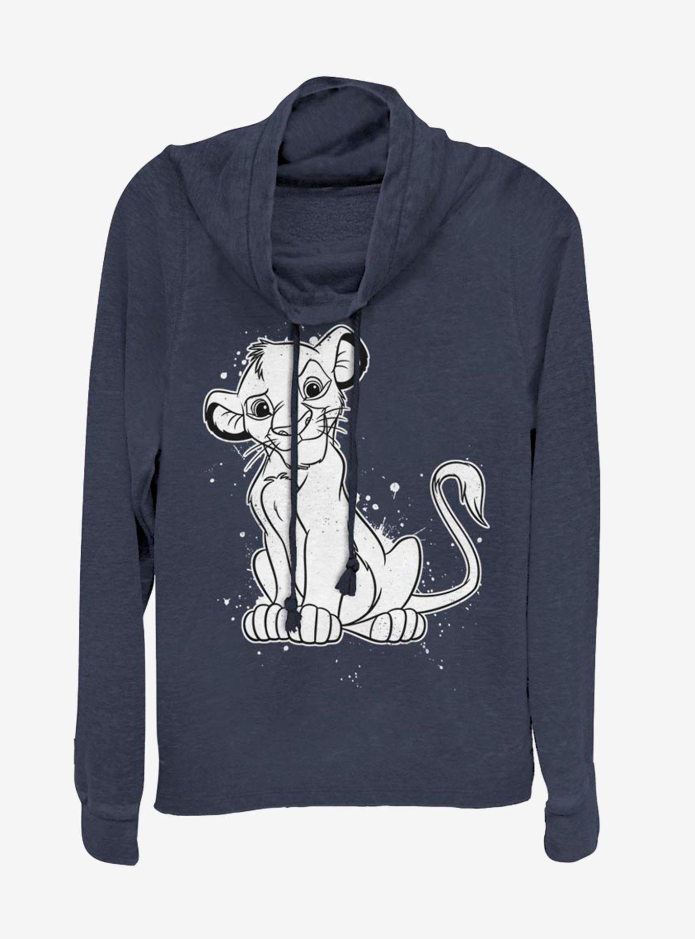 Disney The Lion King Simba Splatter Cowl Neck Long-Sleeve Girls Top, NAVY, hi-res