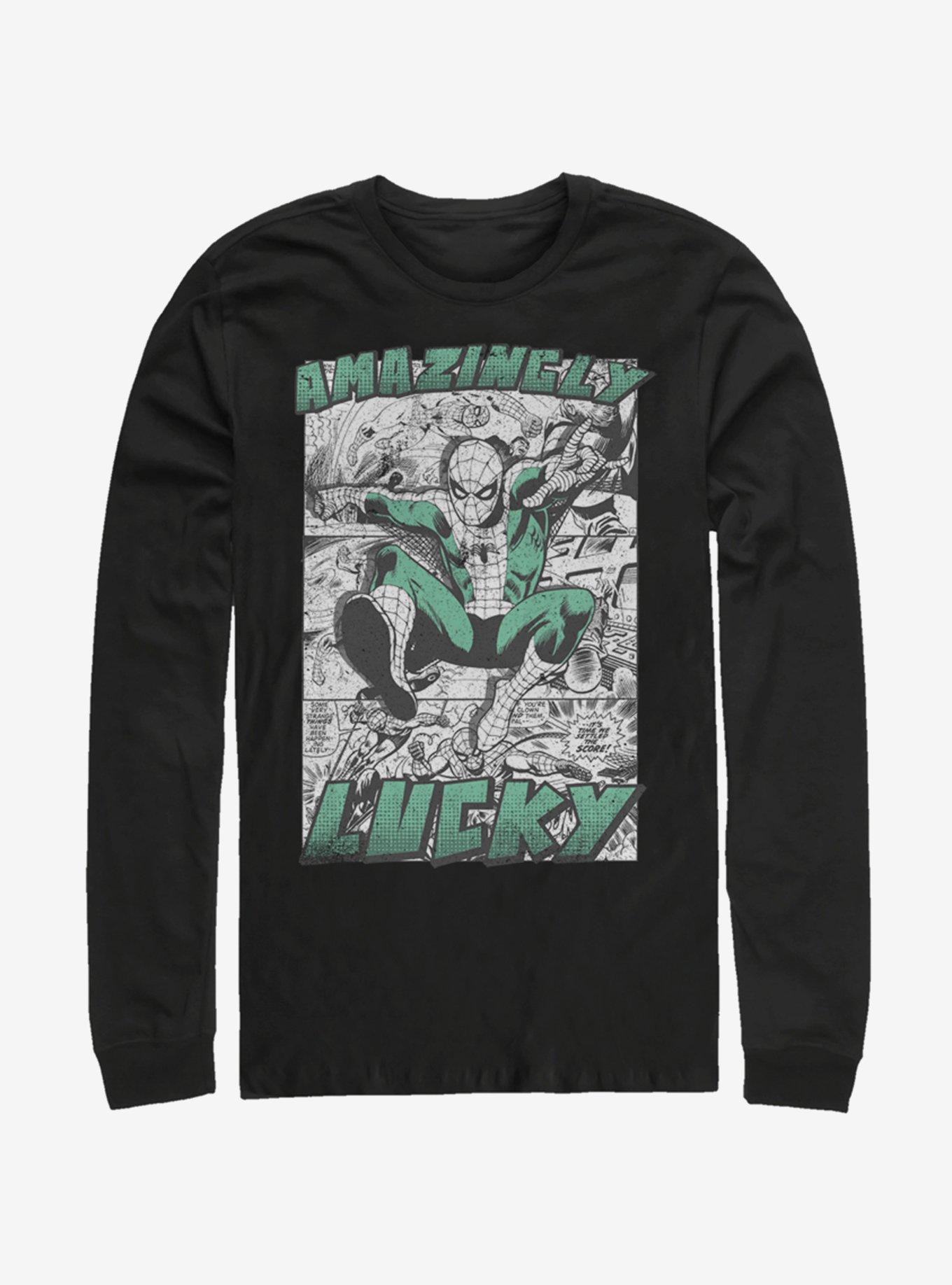 Marvel Spider-Man Amazingly Lucky Long-Sleeve T-Shirt, BLACK, hi-res