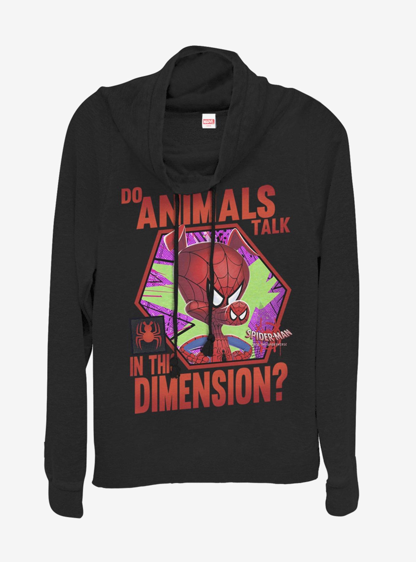 Marvel Spider-Man Animals Talk Cowl Neck Long-Sleeve Girls Top, BLACK, hi-res