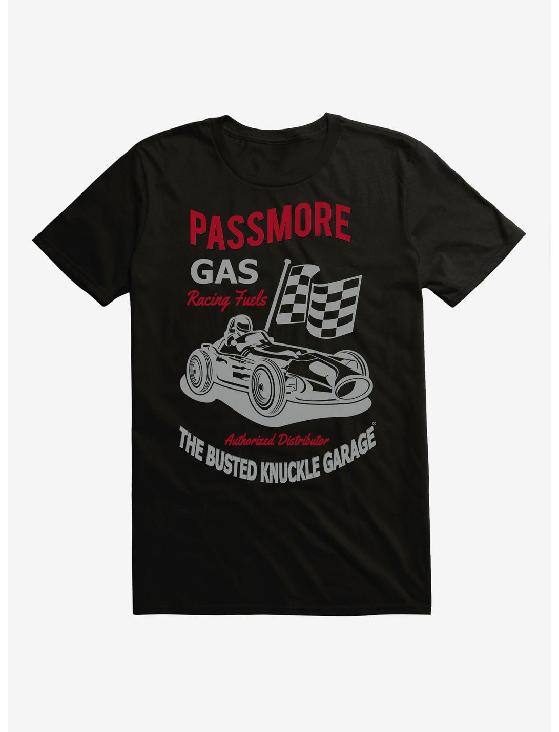 Busted Knuckle Garage Passmore Gas Racing Fuels T-Shirt, BLACK, hi-res