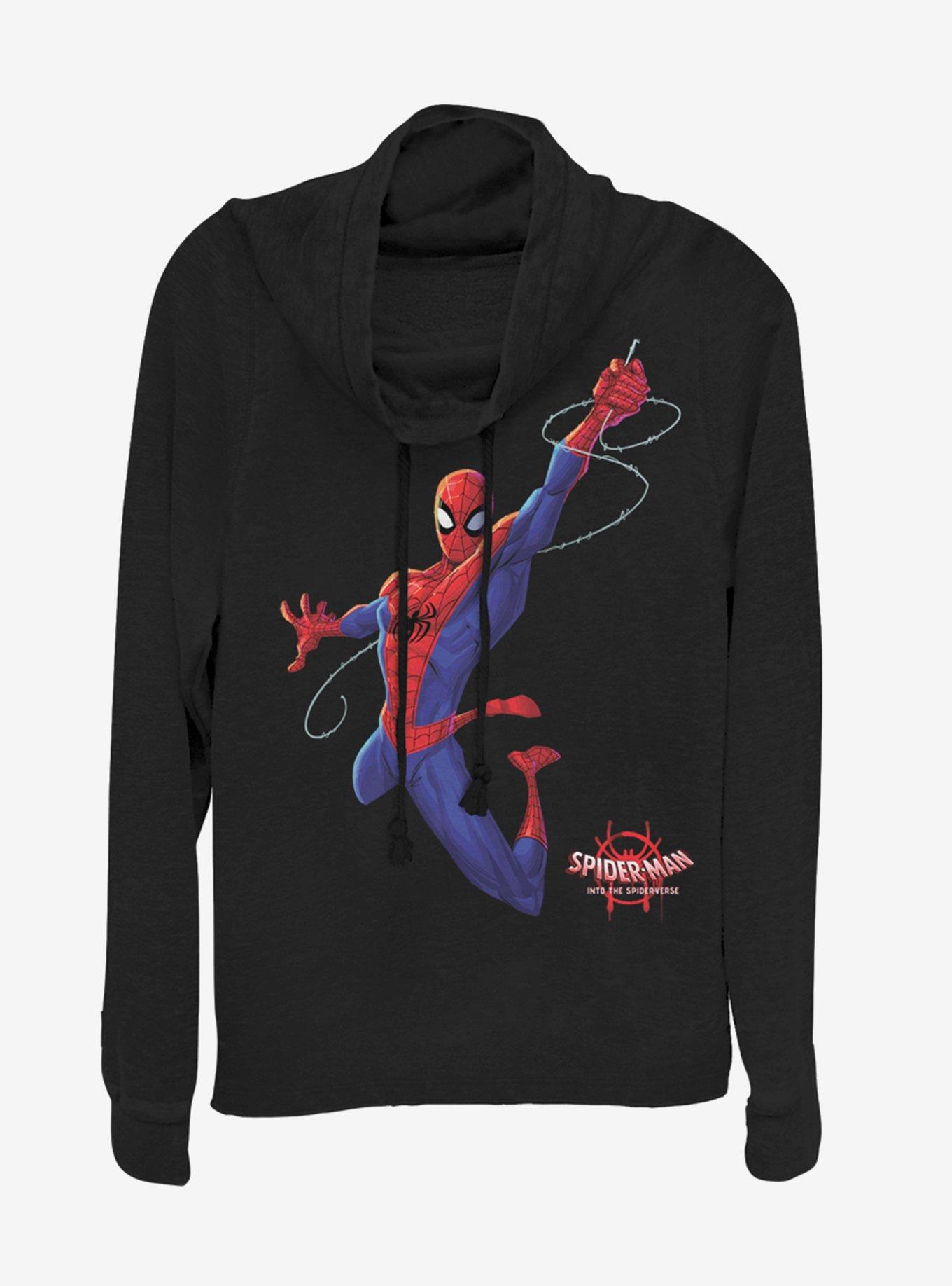 Marvel Spider-Man Real Spider-Man Cowl Neck Long-Sleeve Girls Top, BLACK, hi-res