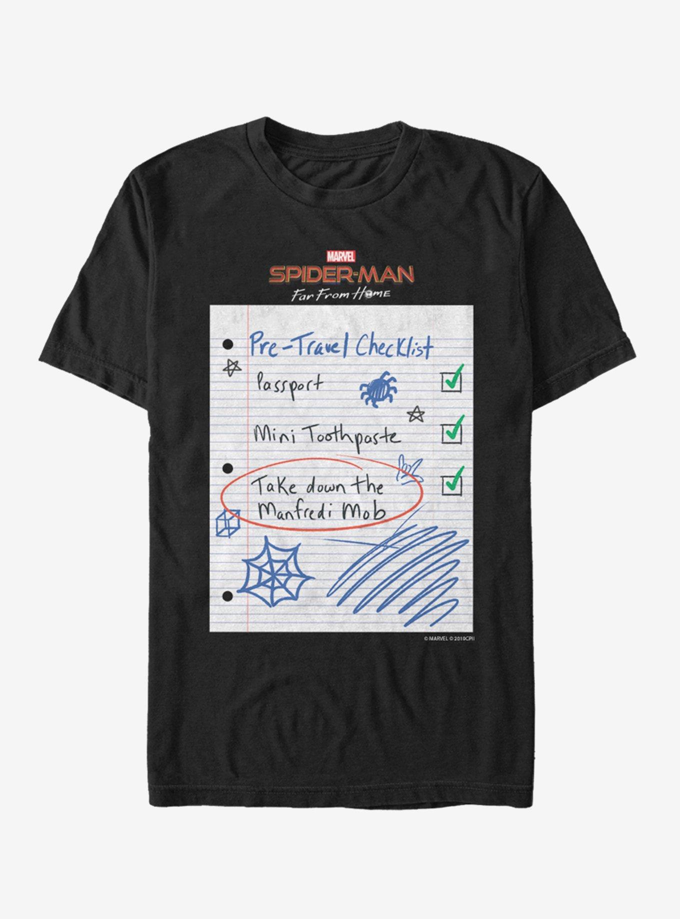 Marvel Spider-Man: Far From Home Spider Checklist T-Shirt, BLACK, hi-res