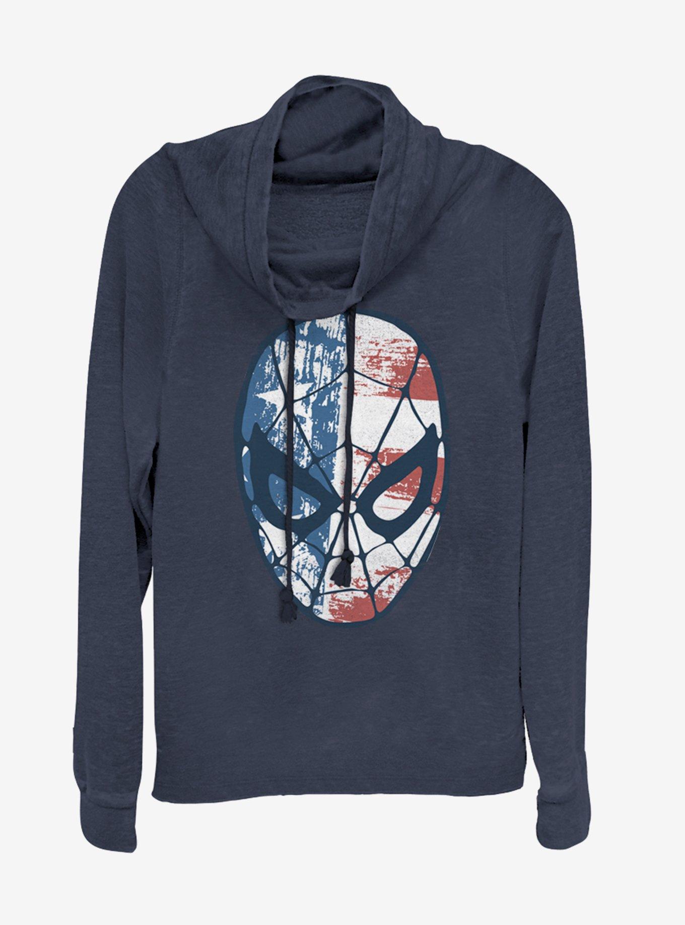 Marvel Spider-Man Spidey Americana Girls Cowl Neck Long-Sleeve Top