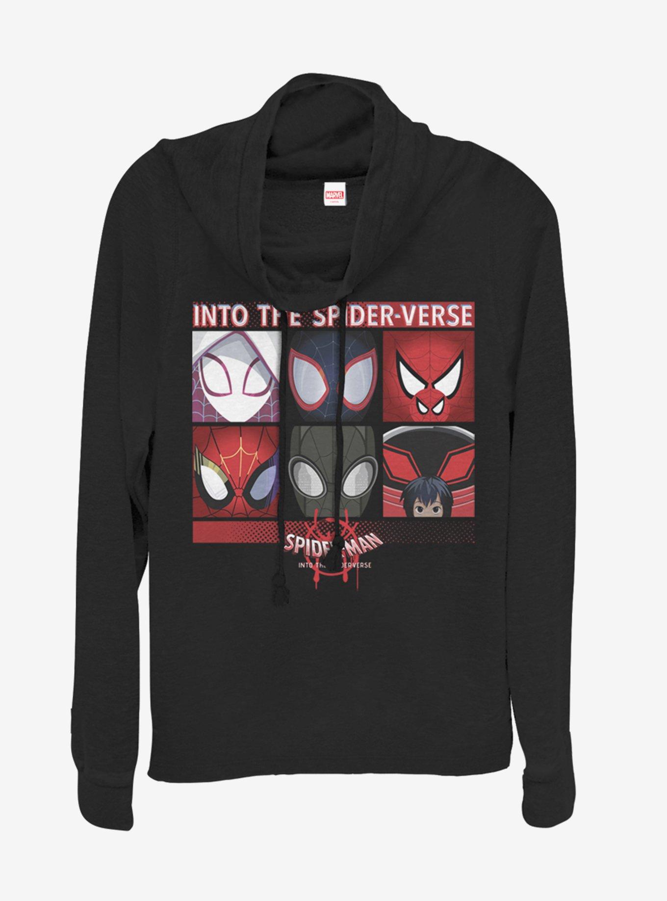 Marvel Spider-Man Six Up Cowl Neck Long-Sleeve Girls Top, BLACK, hi-res