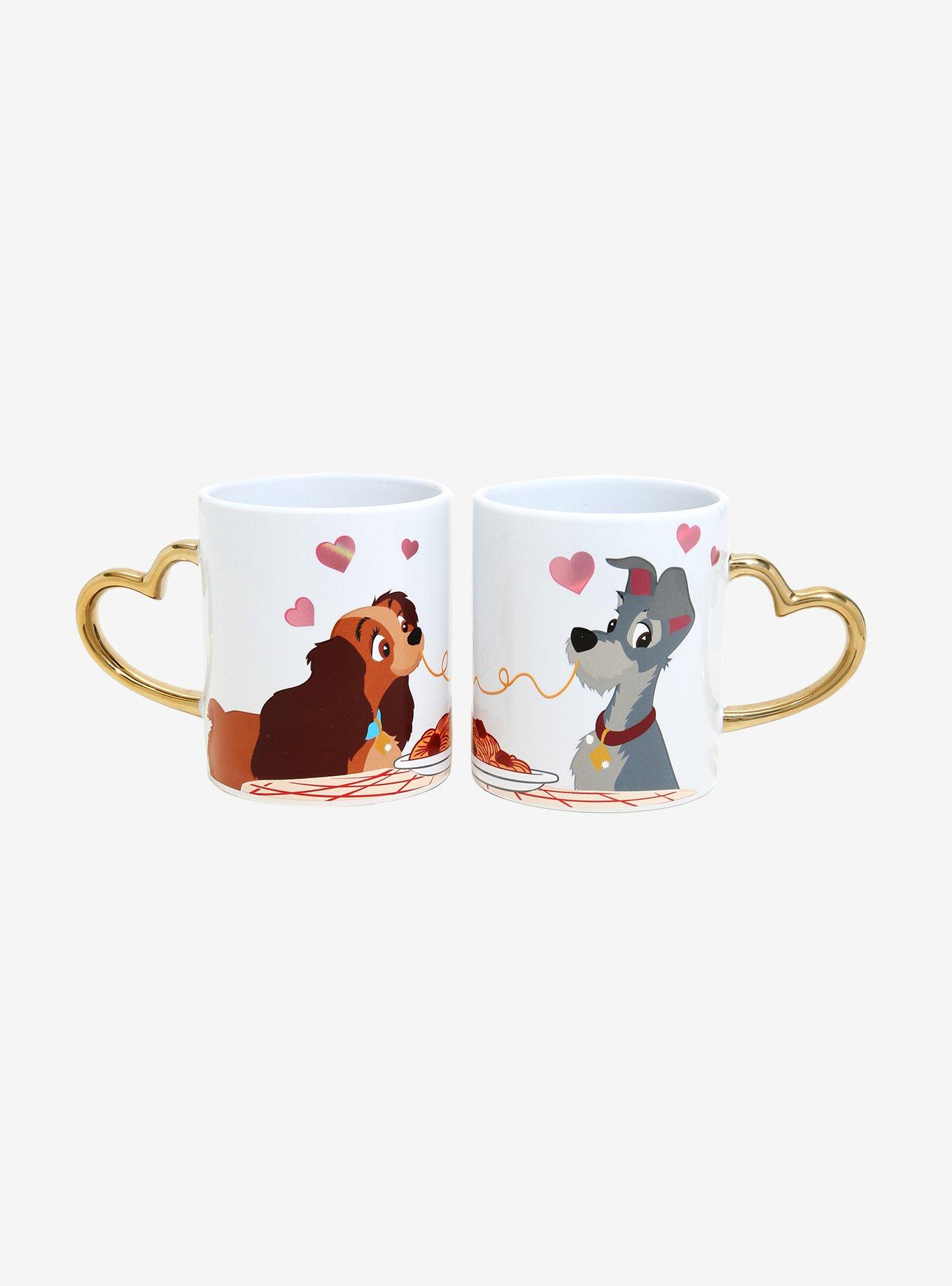 Disney Lady and the Tramp 14-Ounce Heart-Shaped Handle Ceramic Mugs | Set  of 2