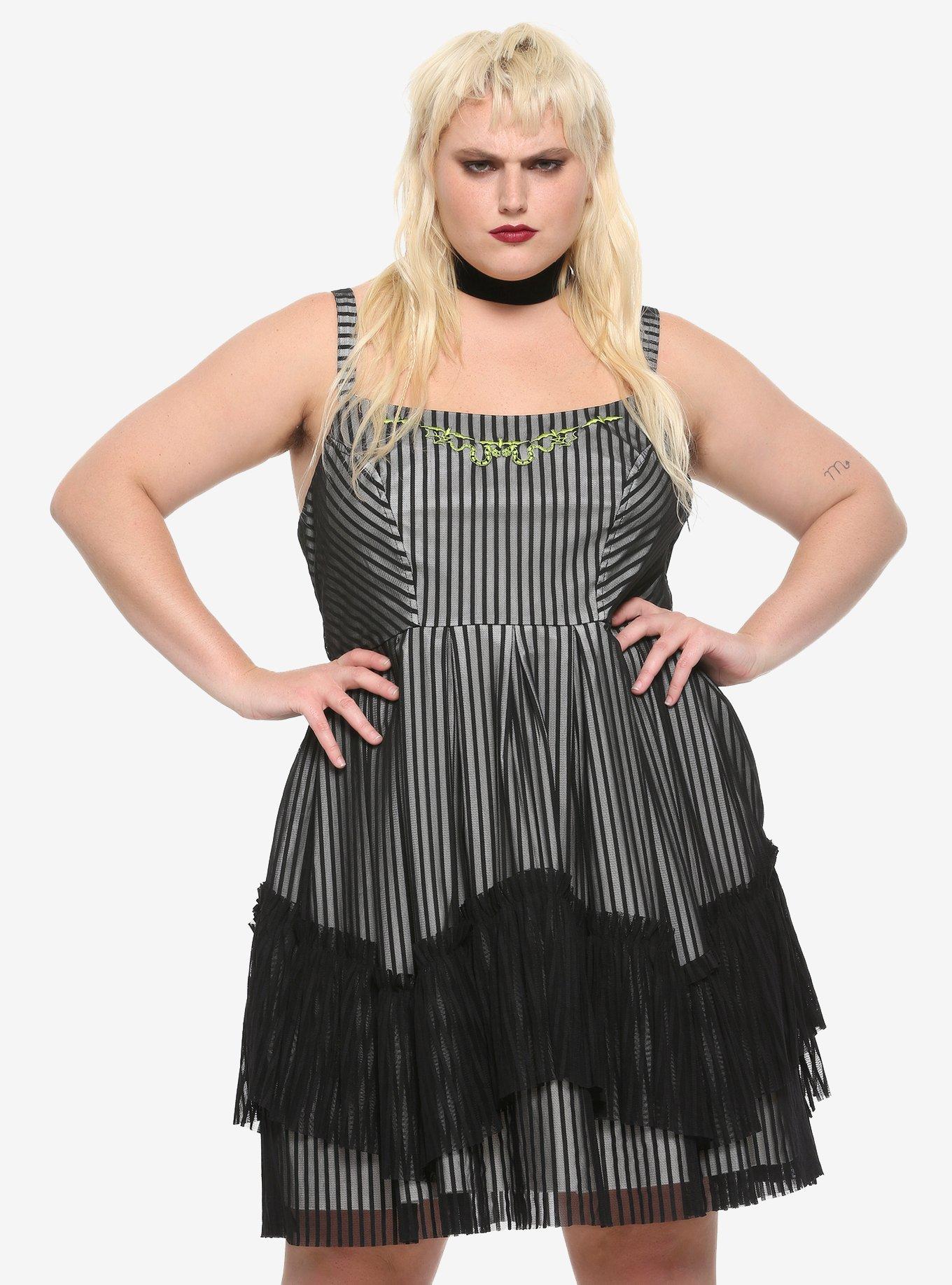 Beetlejuice Stripe Mesh Dress Plus Size, STRIPES, hi-res