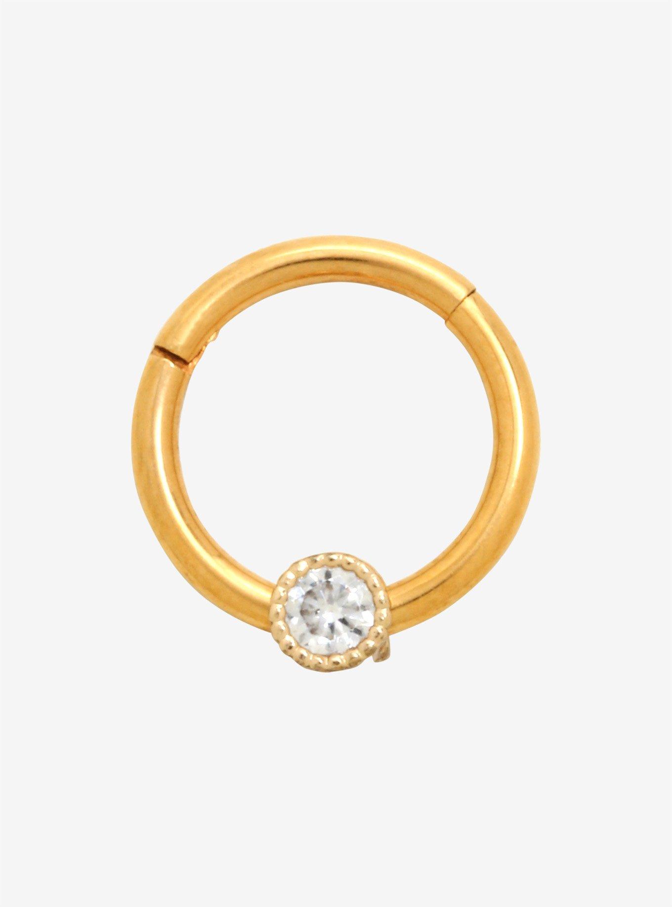 Steel Gold Clear CZ Septum Clicker, GOLD, hi-res