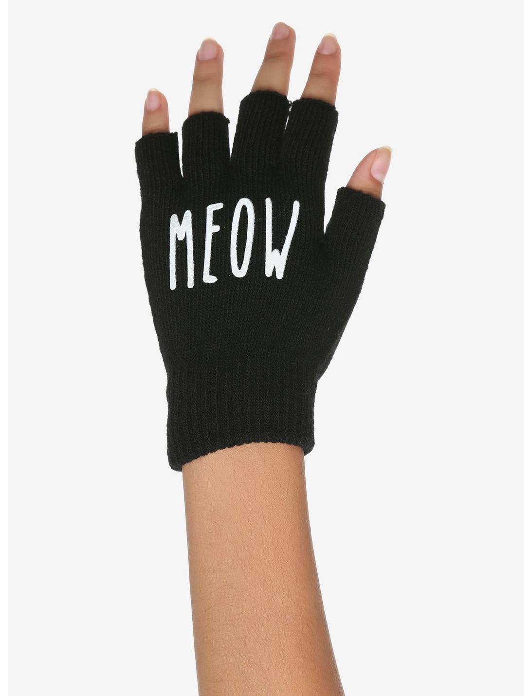 Meow Paw Print Fingerless Gloves, , hi-res