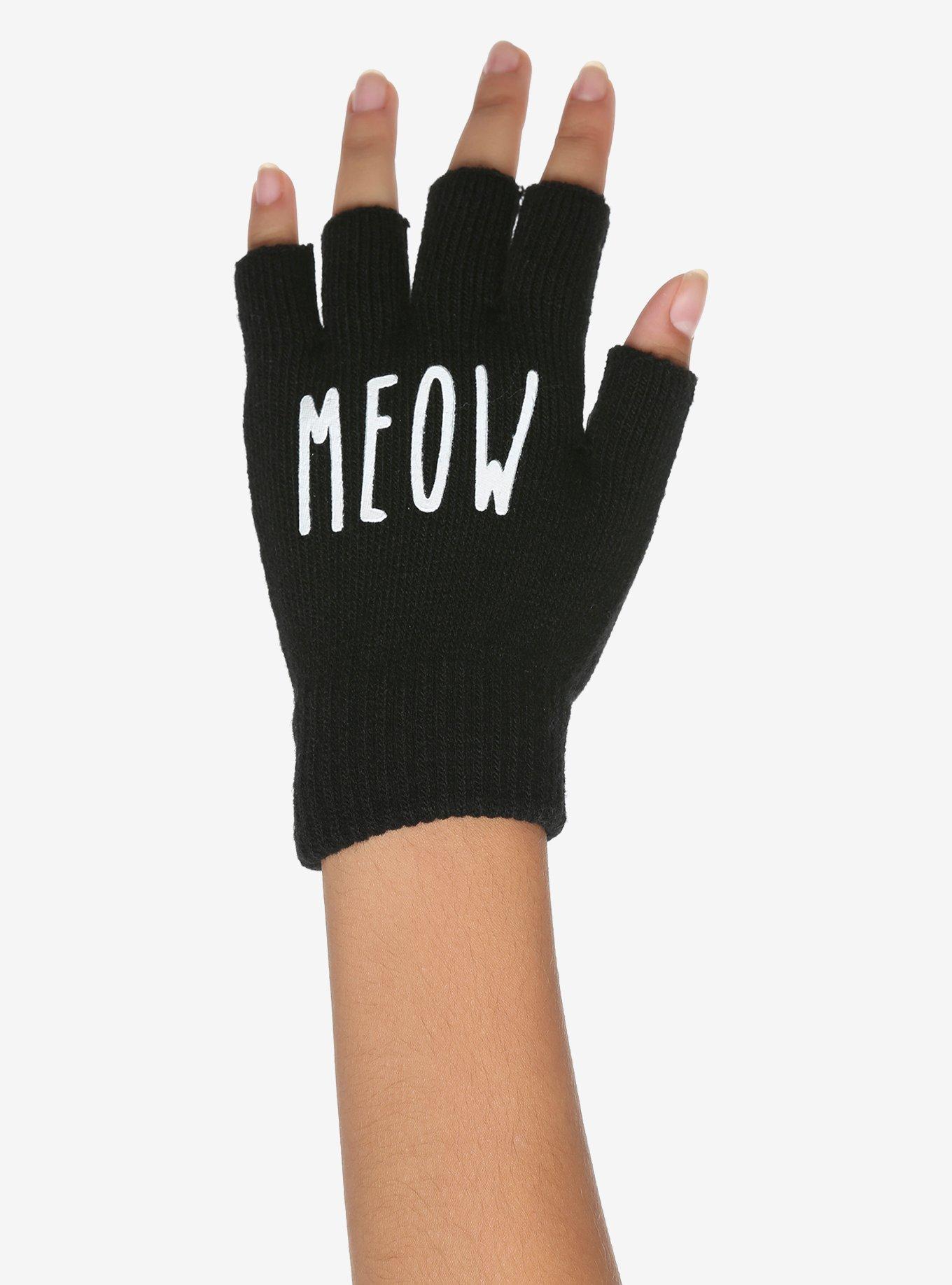 Meow Paw Print Fingerless Gloves, , hi-res