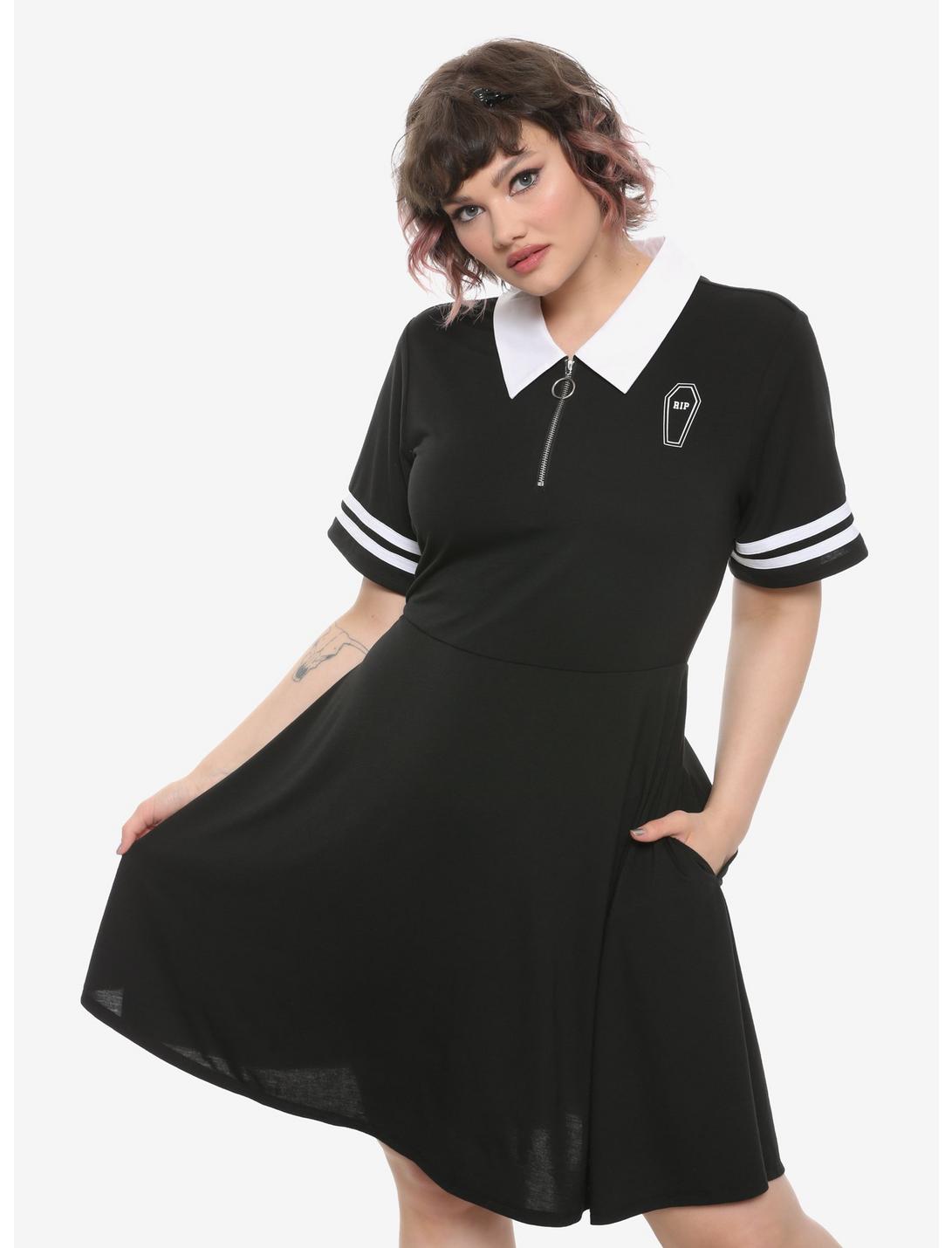 Dead Inside Varsity Dress Plus Size, BLACK, hi-res