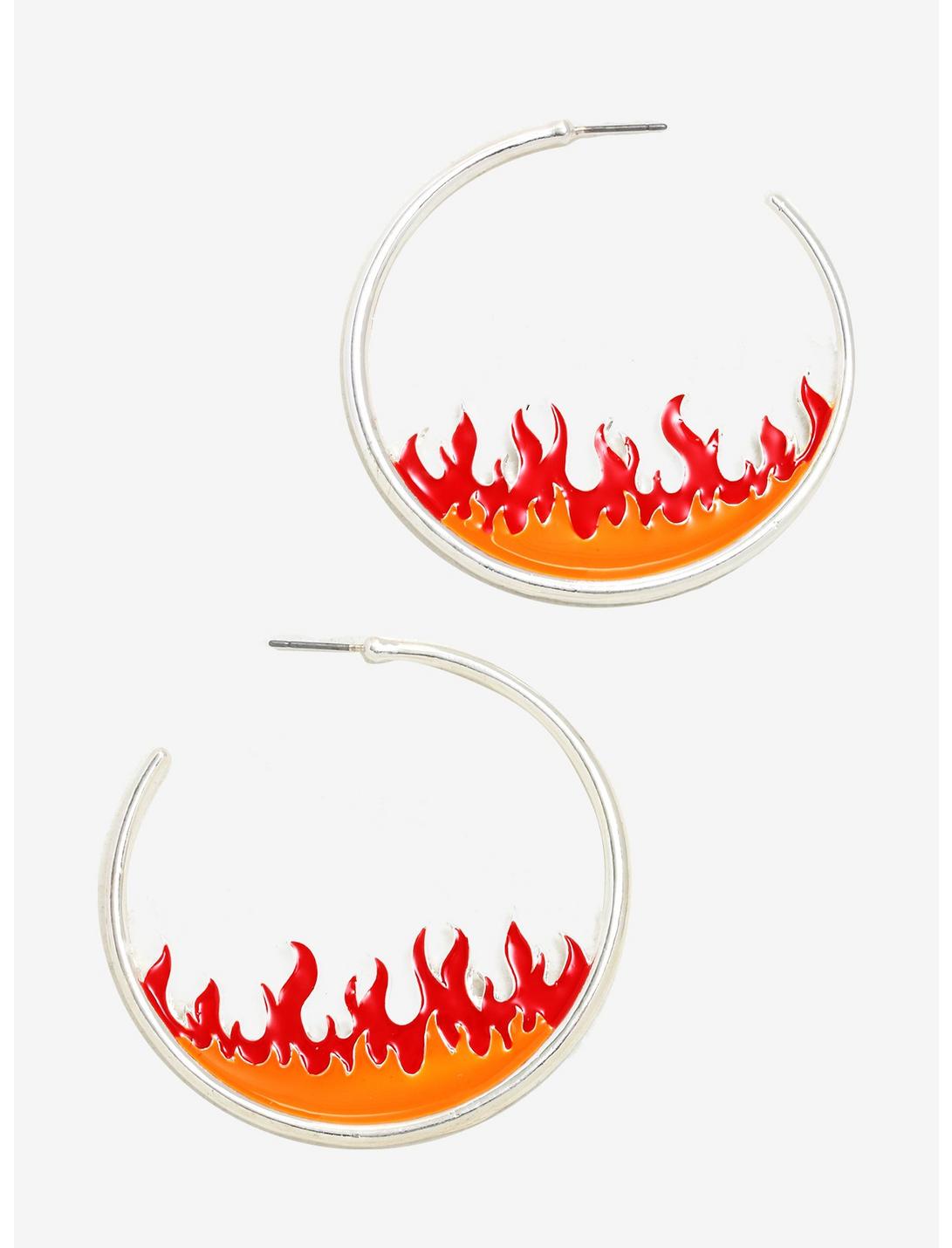 Red Orange Flame Hoop Earrings, , hi-res