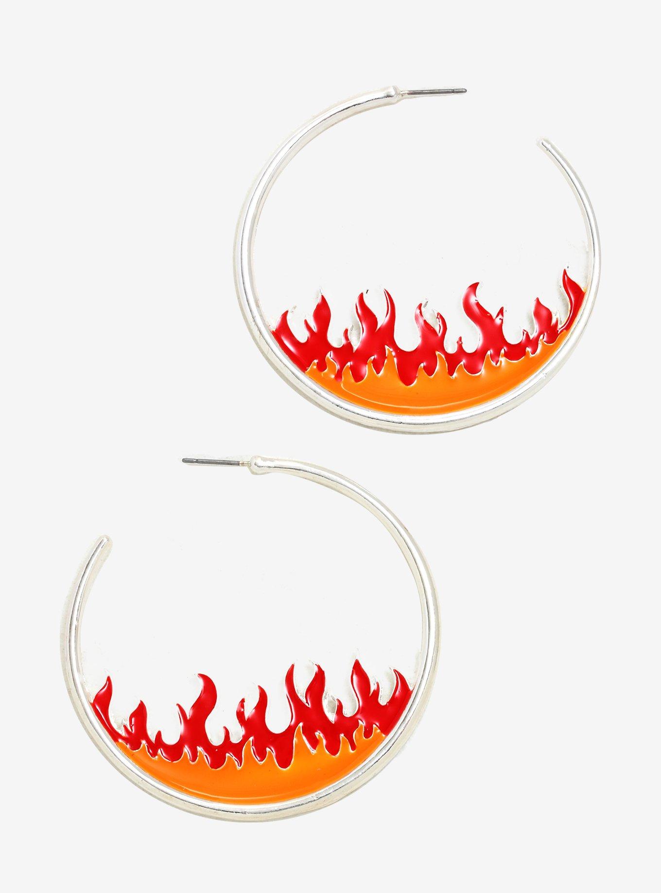 Red Orange Flame Hoop Earrings, , hi-res