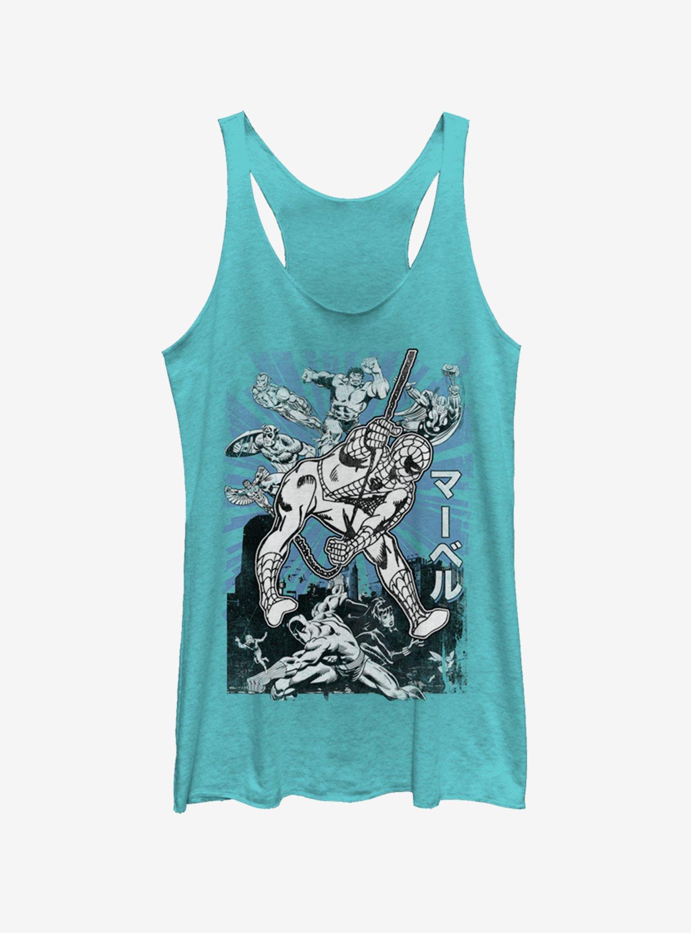 Marvel Spider-Man Avengers Japanese Text Girls Tank, TAHI BLUE, hi-res