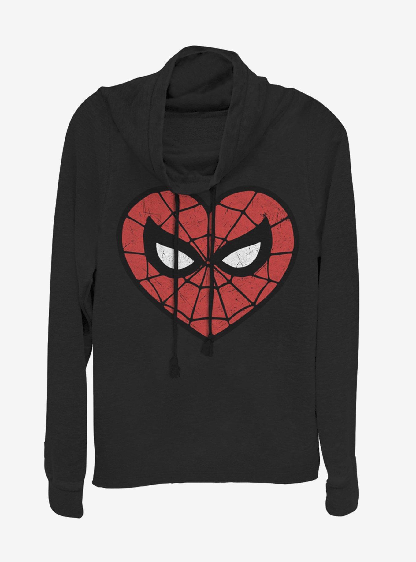 Marvel Spider-Man Spidey Heartbreaker Cowl Neck Long-Sleeve Girls Top, BLACK, hi-res