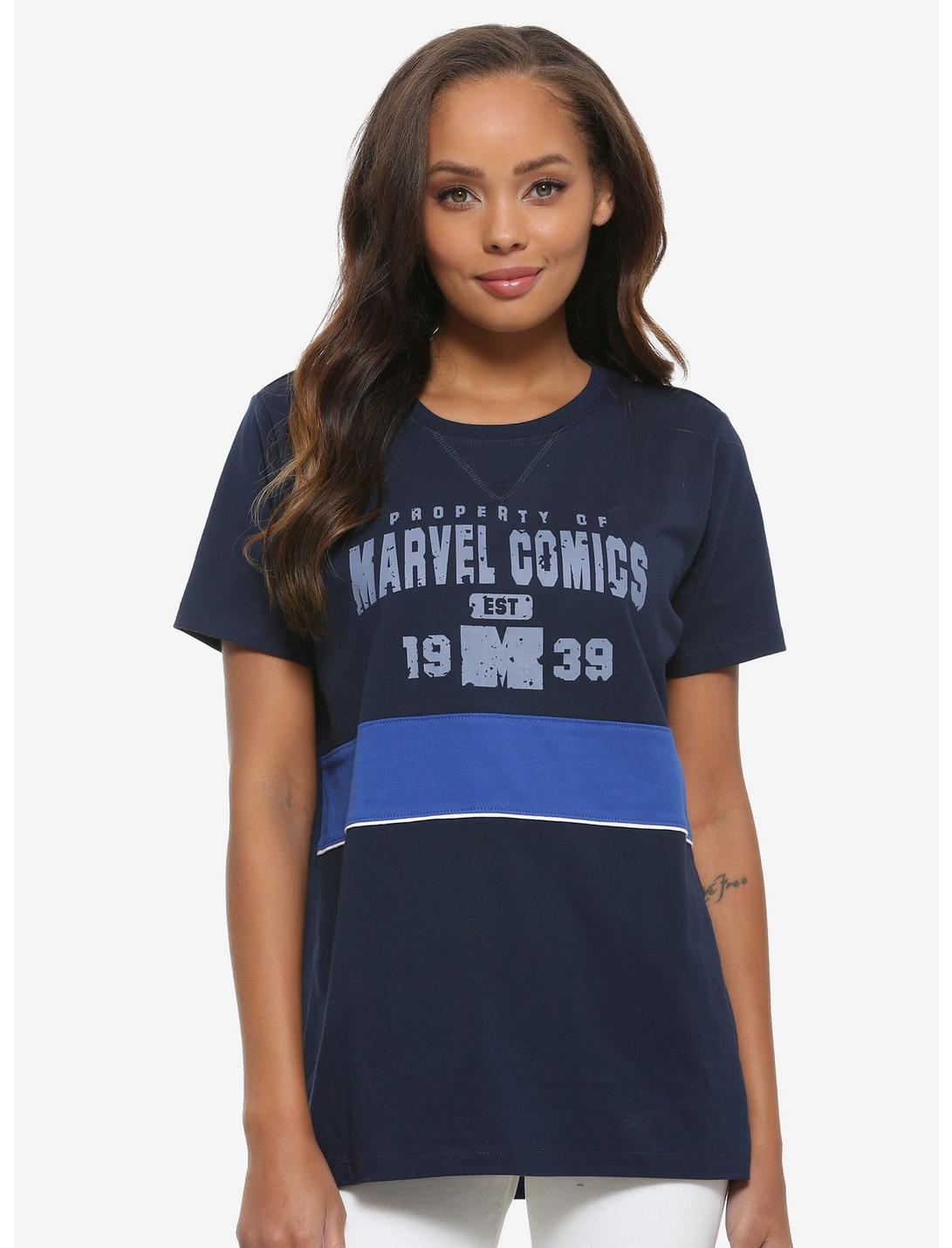 Marvel Comics Athletic Women's T-Shirt - BoxLunch Exclusive, NAVY, hi-res