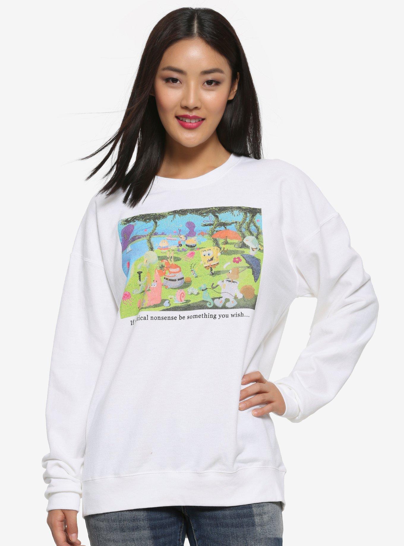 SpongeBob SquarePants Sunday in the Park Women's Crewneck - BoxLunch Exclusive, WHITE, hi-res