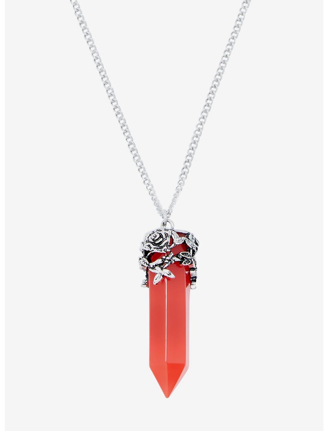 Disney Beauty And The Beast Rose & Red Crystal Necklace, , hi-res