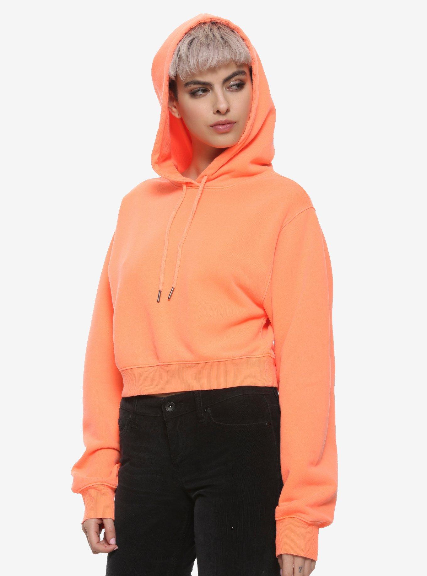 Neon Orange Girls Crop Hoodie Hot Topic