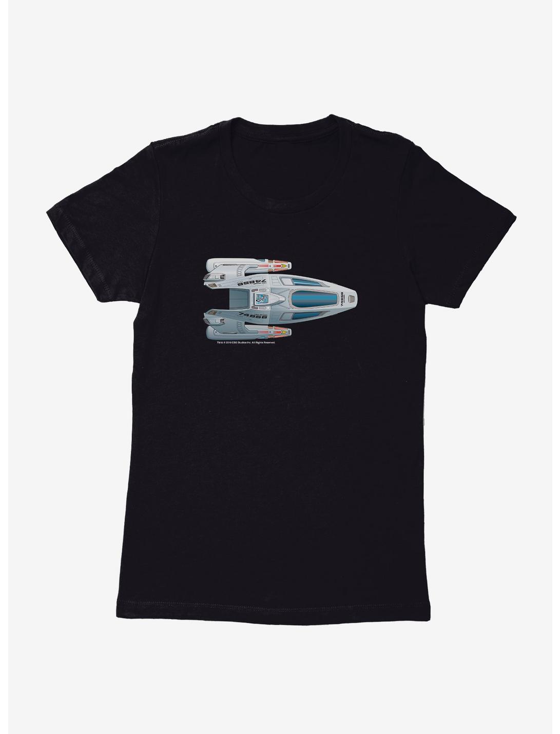 Star Trek N.C.C. 74656 Ship Model Two Top View Womens T-Shirt, BLACK, hi-res