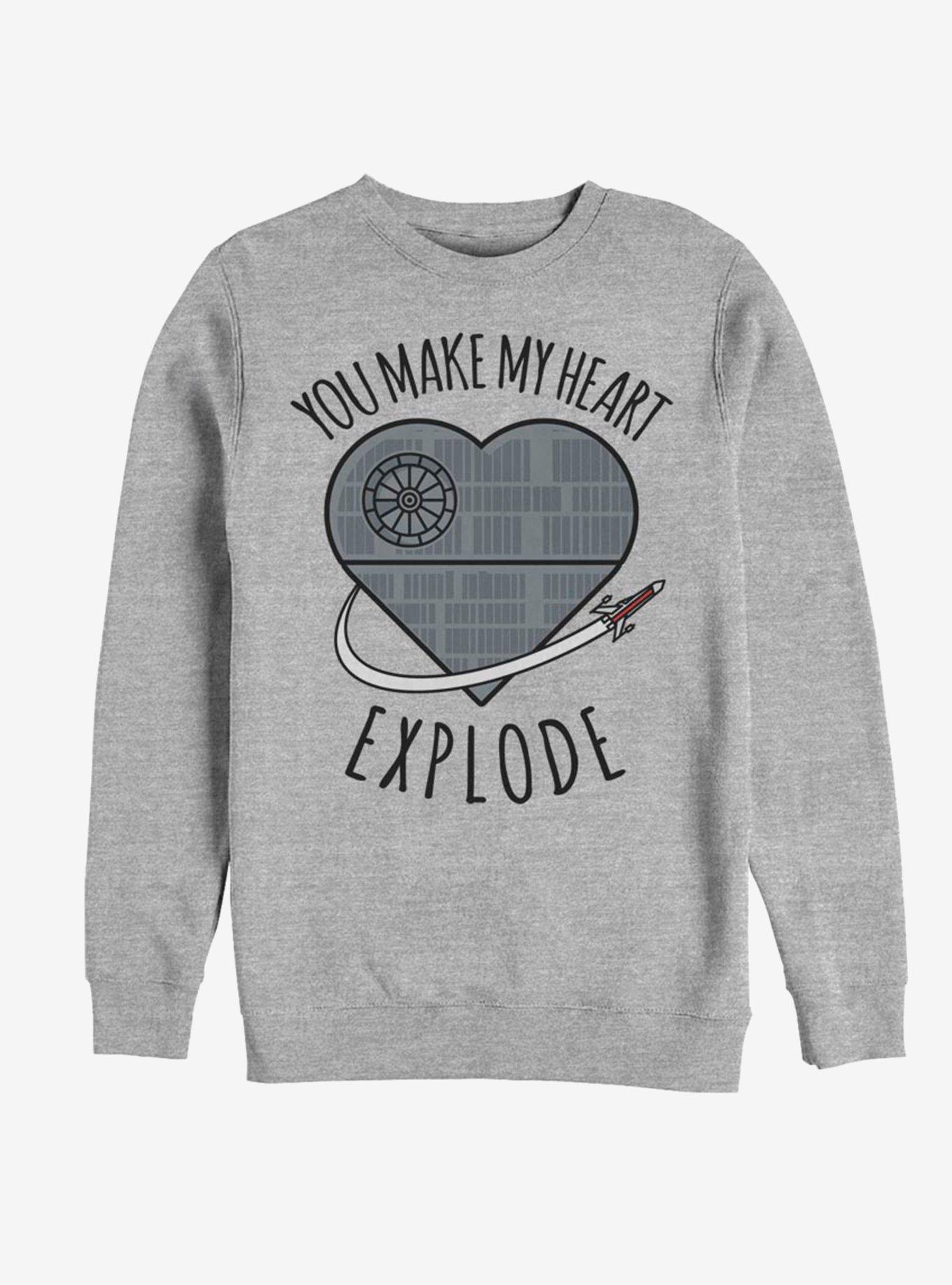 Star Wars Heart Explode Death Star Sweatshirt, ATH HTR, hi-res