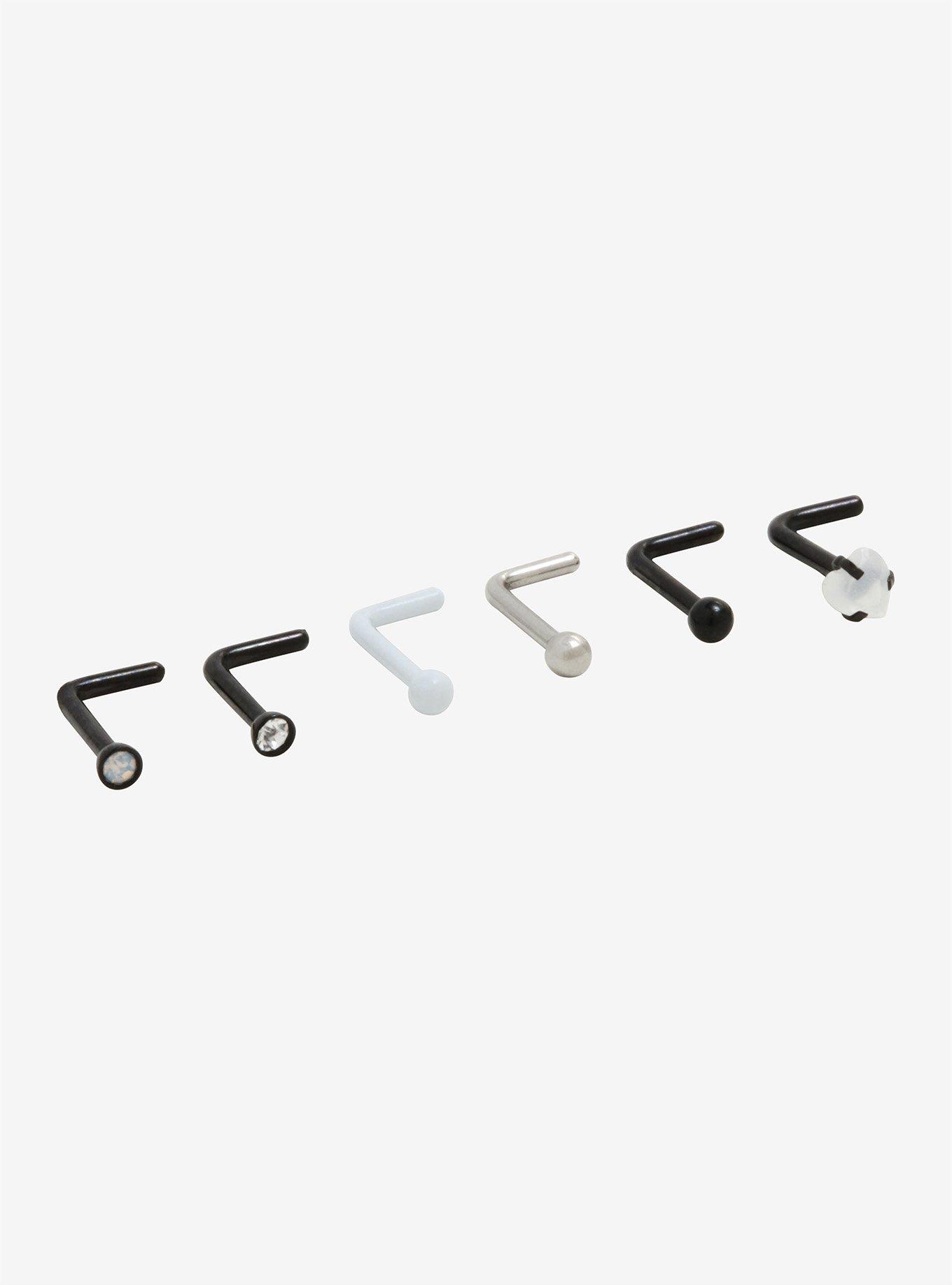 Steel White Heart Nose Stud 6 Pack, MULTI, hi-res