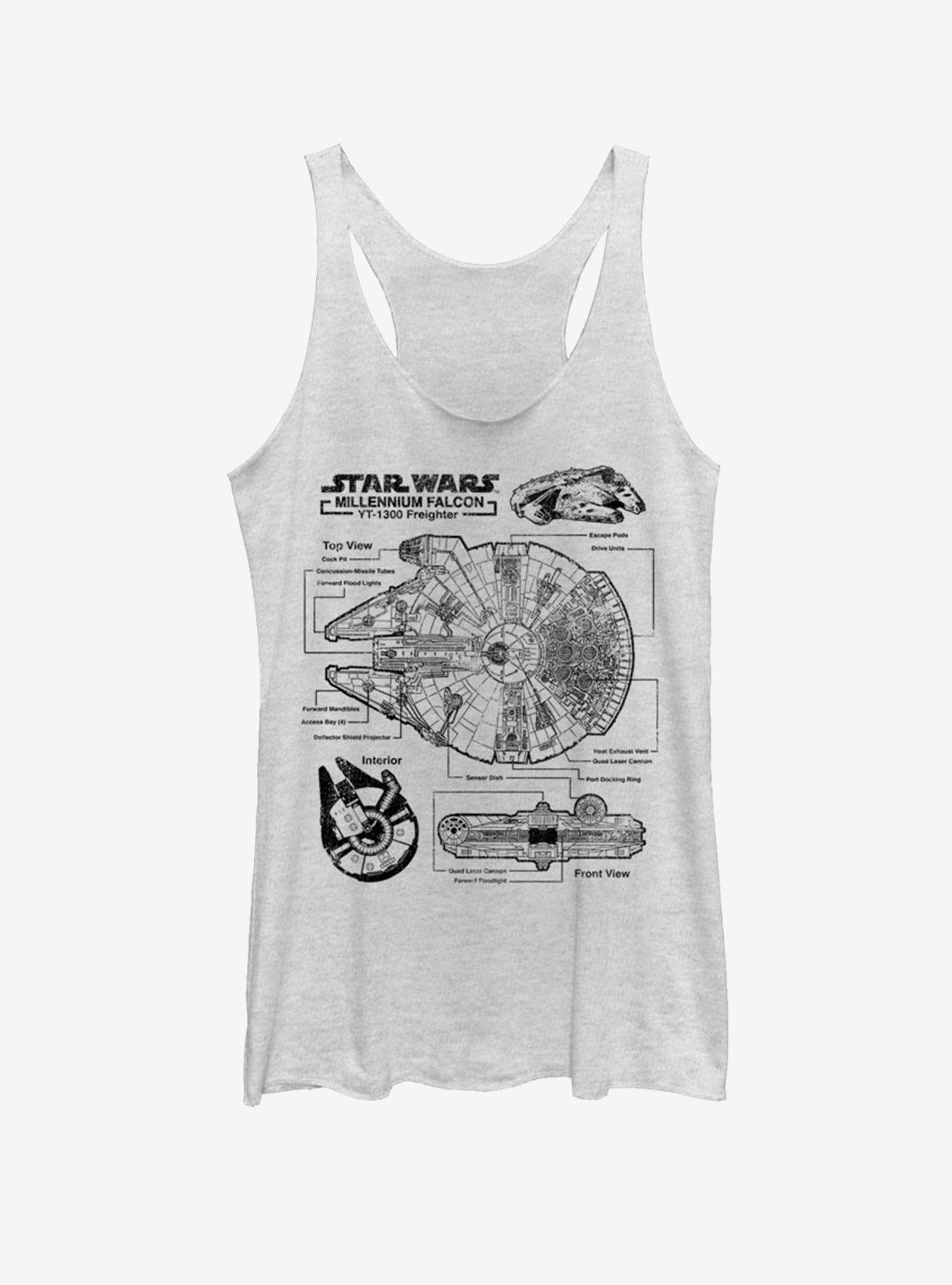 Star Wars Falcon Schematic Girls Tank Top, WHITE HTR, hi-res