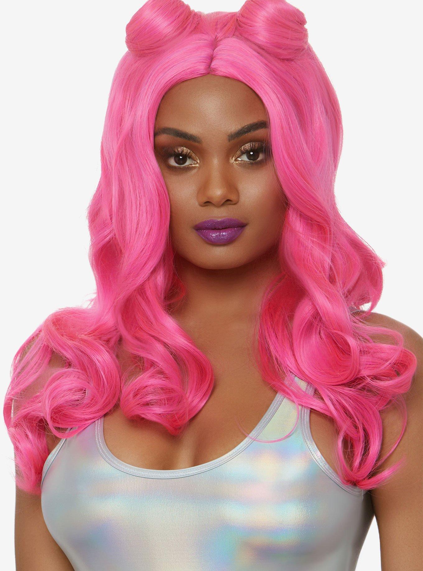Pink Beachy Waves Long Wig With Buns, , hi-res view 1