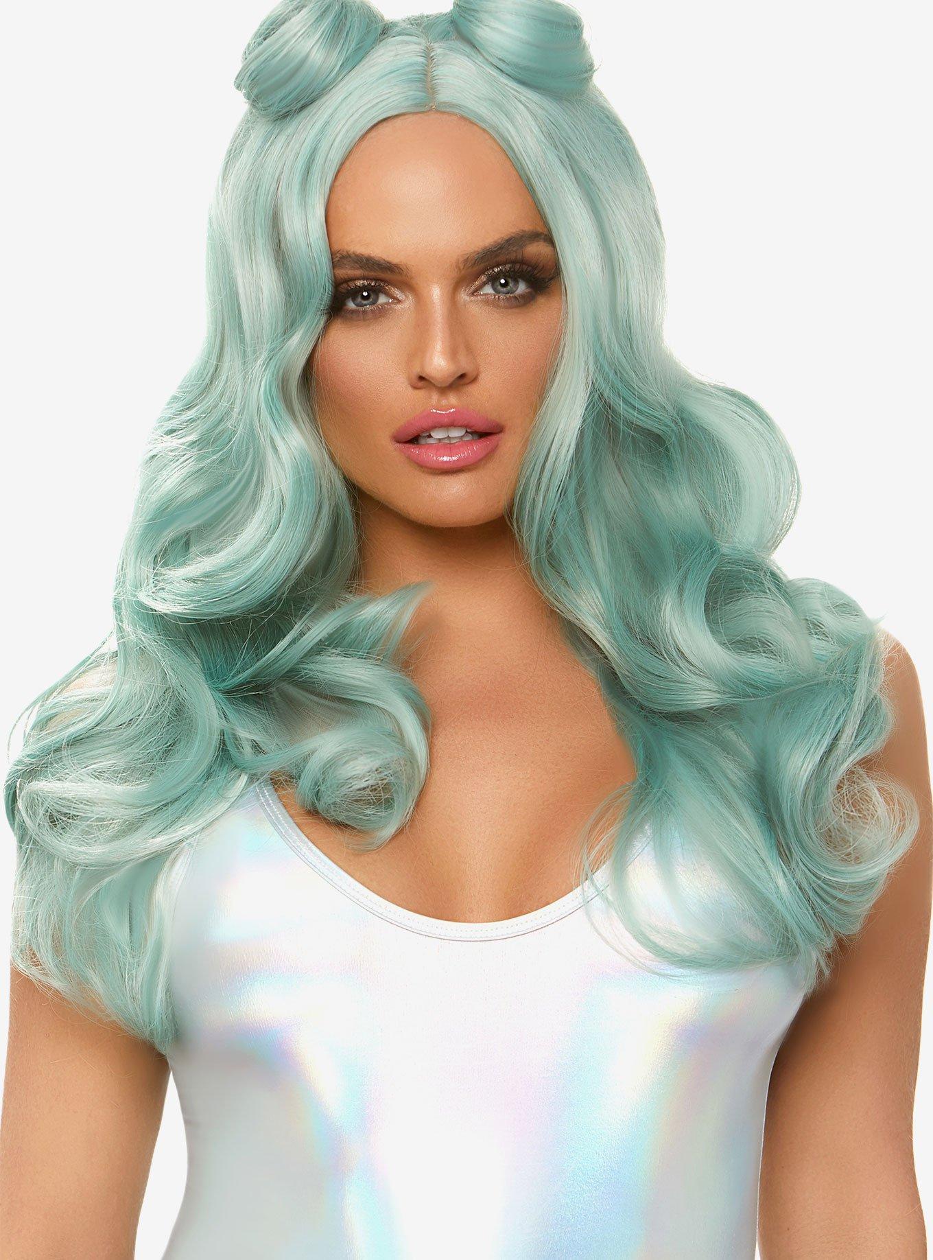 Sage Beachy Waves Long Wig With Buns, , hi-res