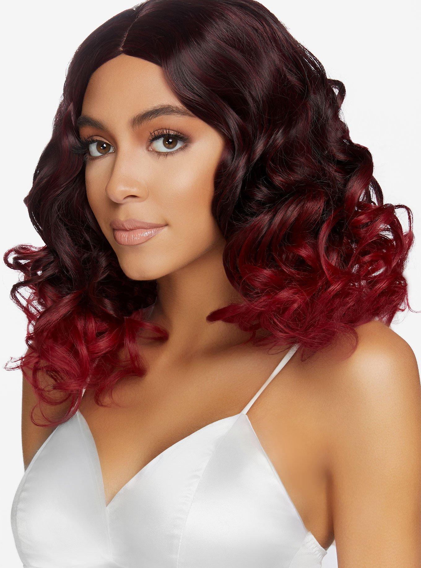 Burgundy Curly Ombre Long Bob Wig, , hi-res