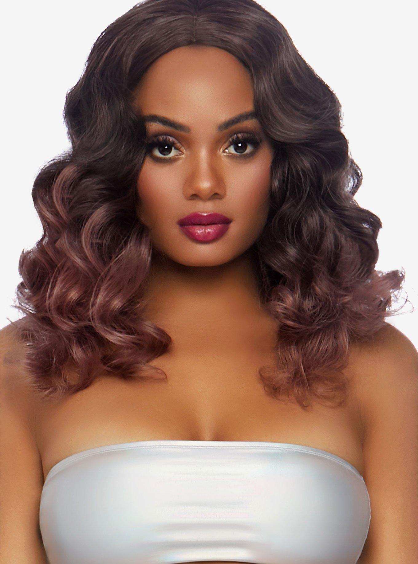 Mauve Curly Ombre Long Bob Wig, , hi-res