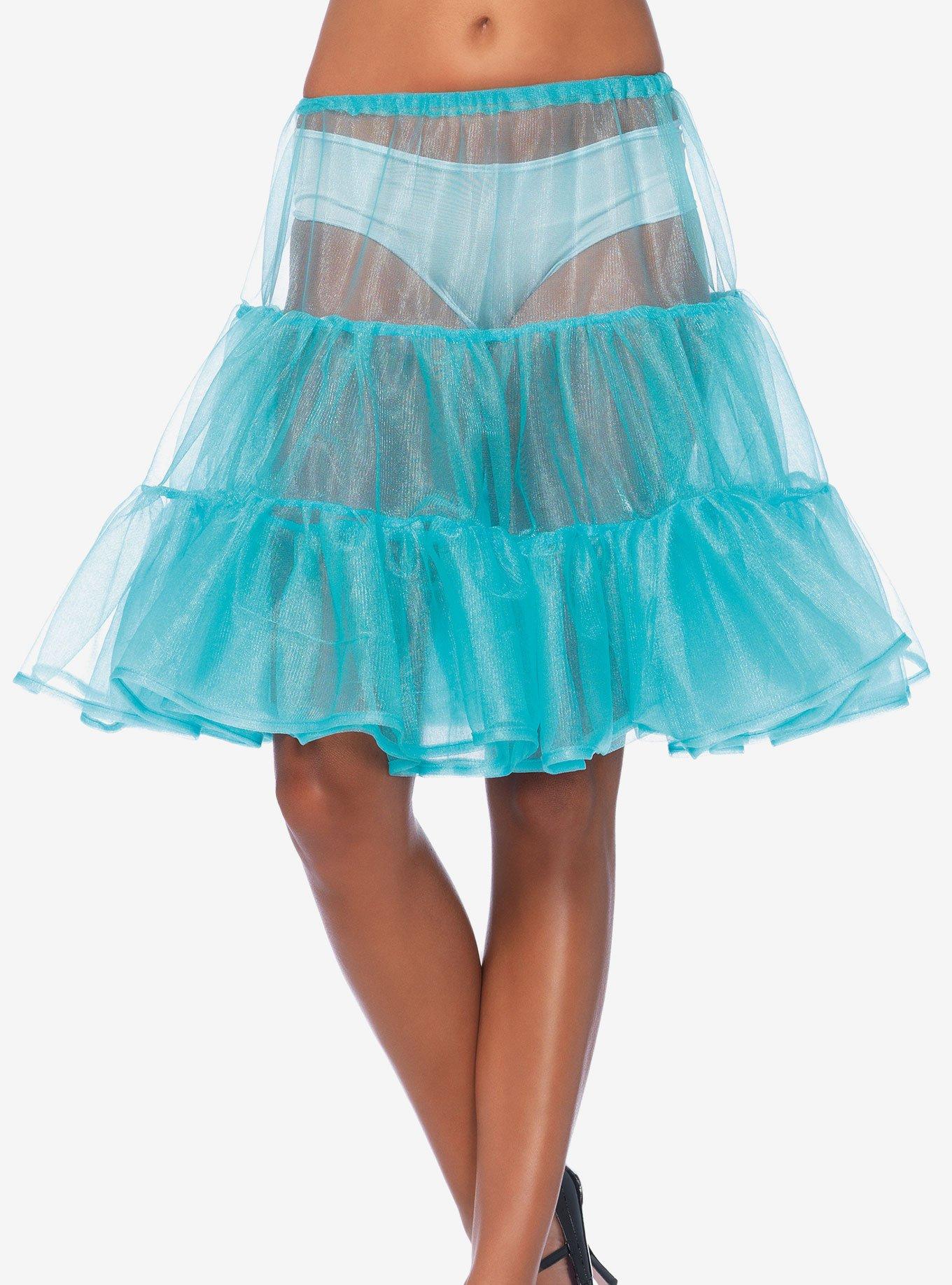 Tiffany Blue Shimmer Organza Knee Length Petticoat Skirt, , hi-res