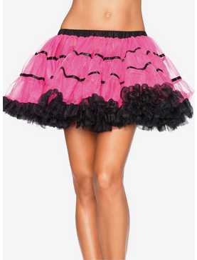 Black & Pink Layered Satin Striped Tulle Petticoat, , hi-res