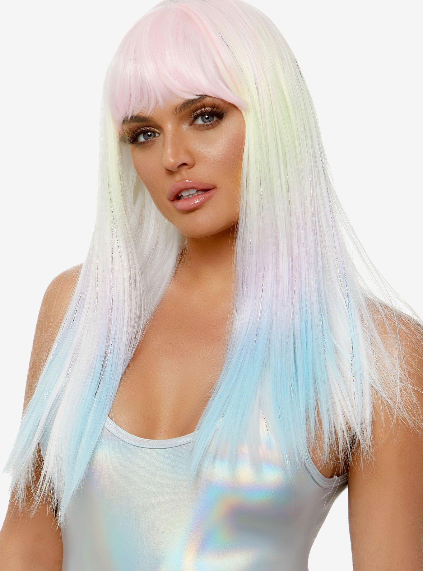 Straight Bang Pastel Ombre Wig With Tinsel, , hi-res