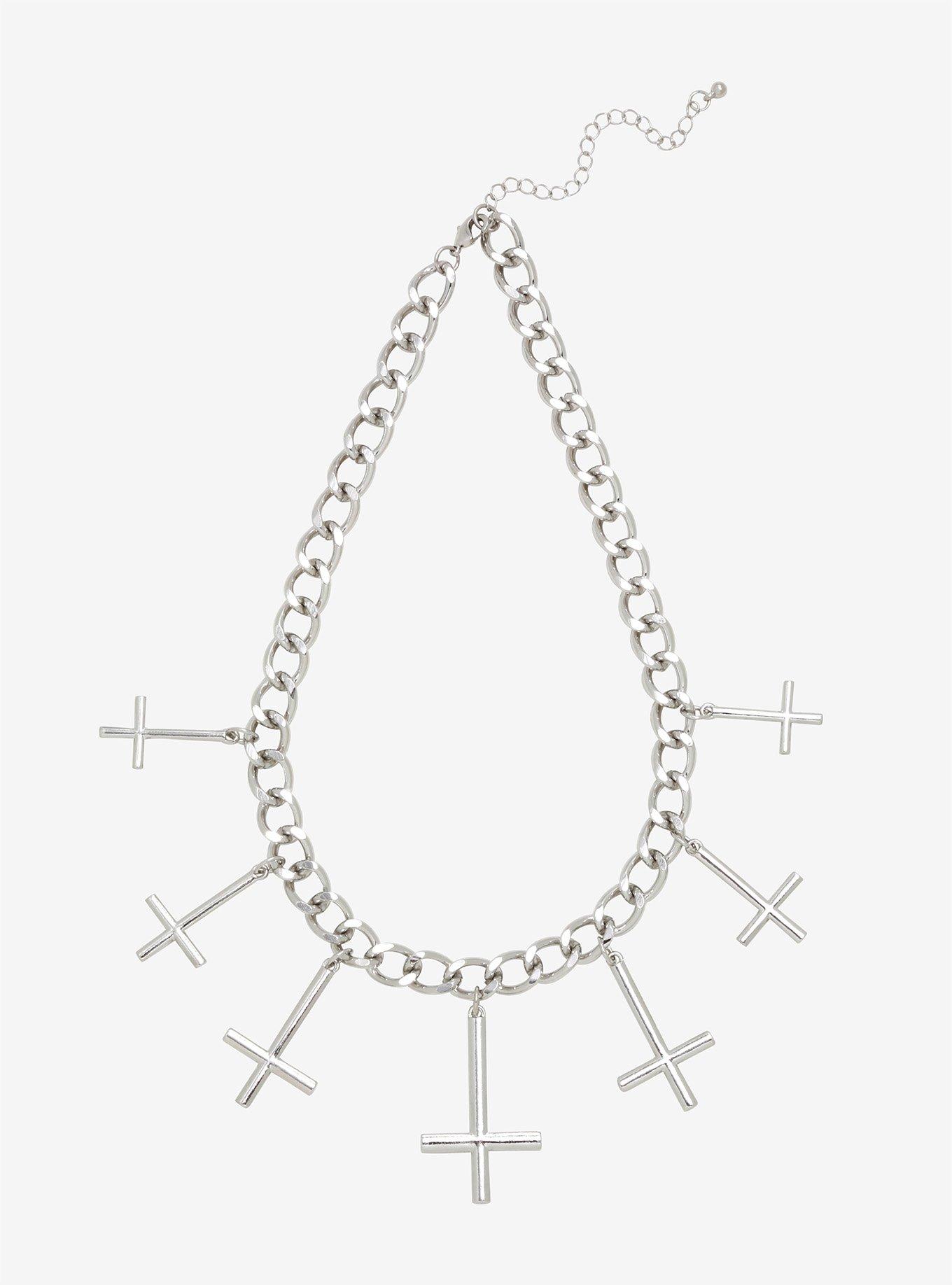 White Enamel Inverted Cross Necklace Gothic Jewelry -  UK