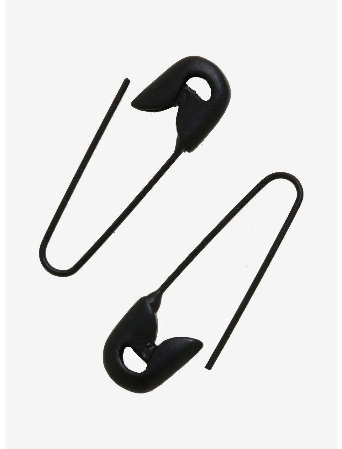 Black Safety Pin Earrings, , hi-res