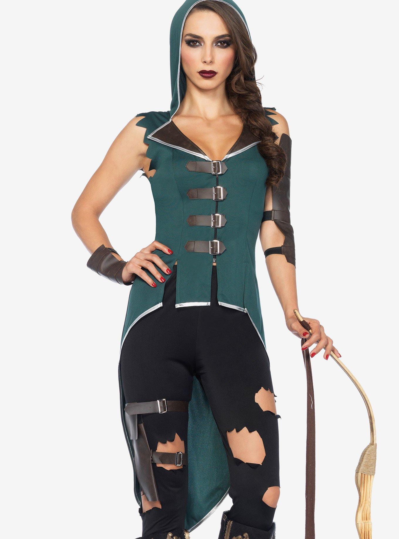 Rebel Robin Hood Costume, BLACK  GREEN, hi-res