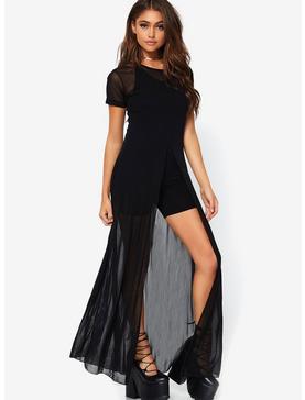Black Sheer High Slit Dress, , hi-res