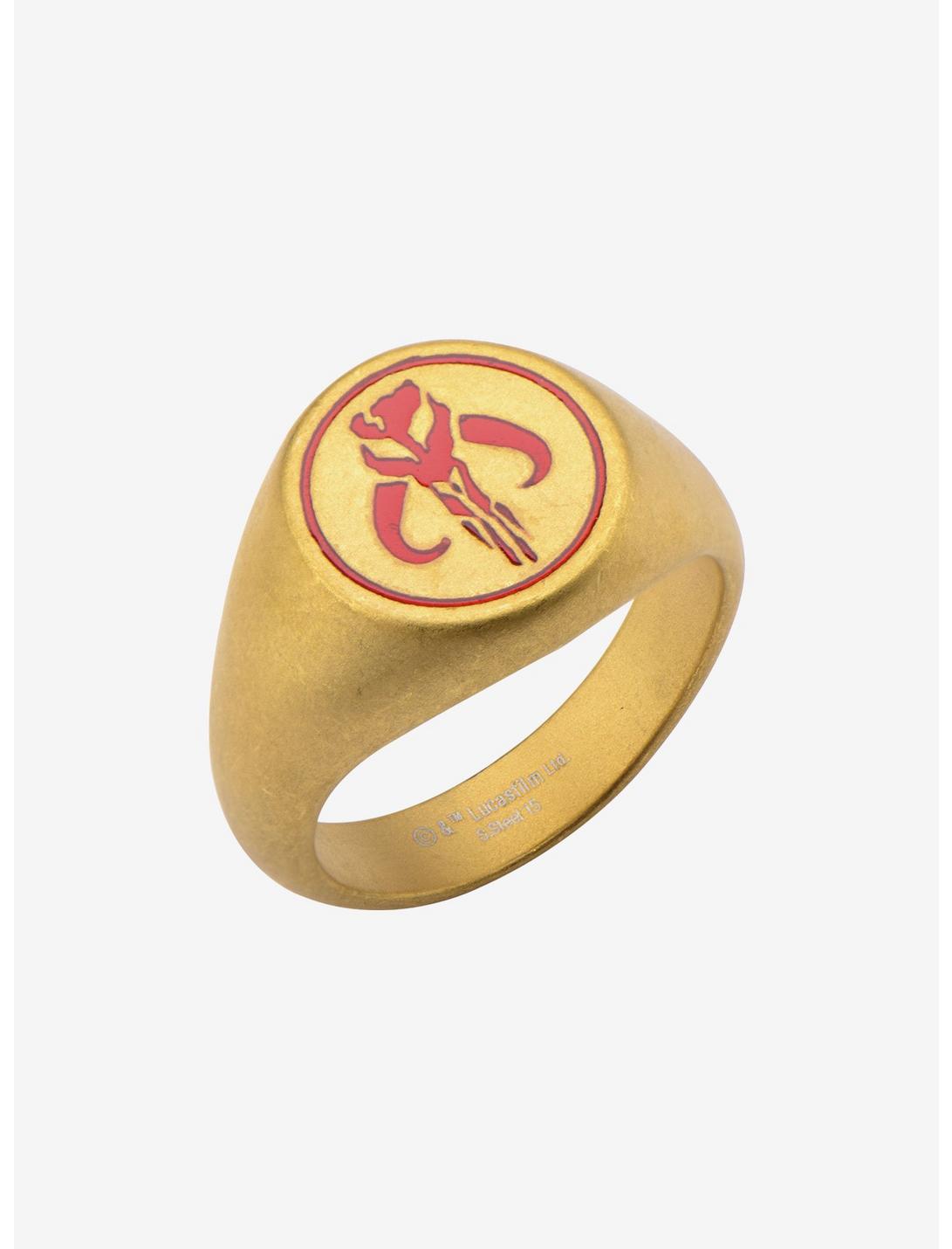 Star Wars Enamel Filled Mandalorian Symbol Ring, GOLD, hi-res