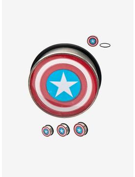 Marvel Single Flare Steel Captain America Plugs, RED  WHITE  BLUE, hi-res