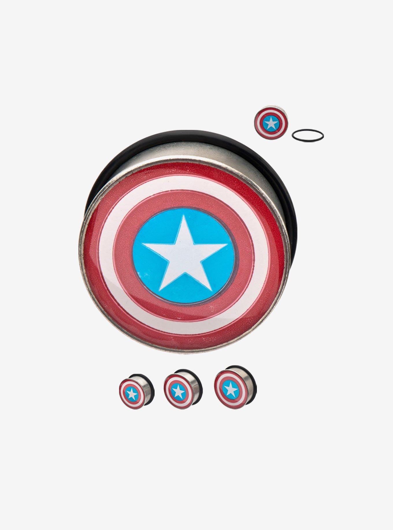Marvel Single Flare Steel Captain America Plugs, RED  WHITE  BLUE, hi-res