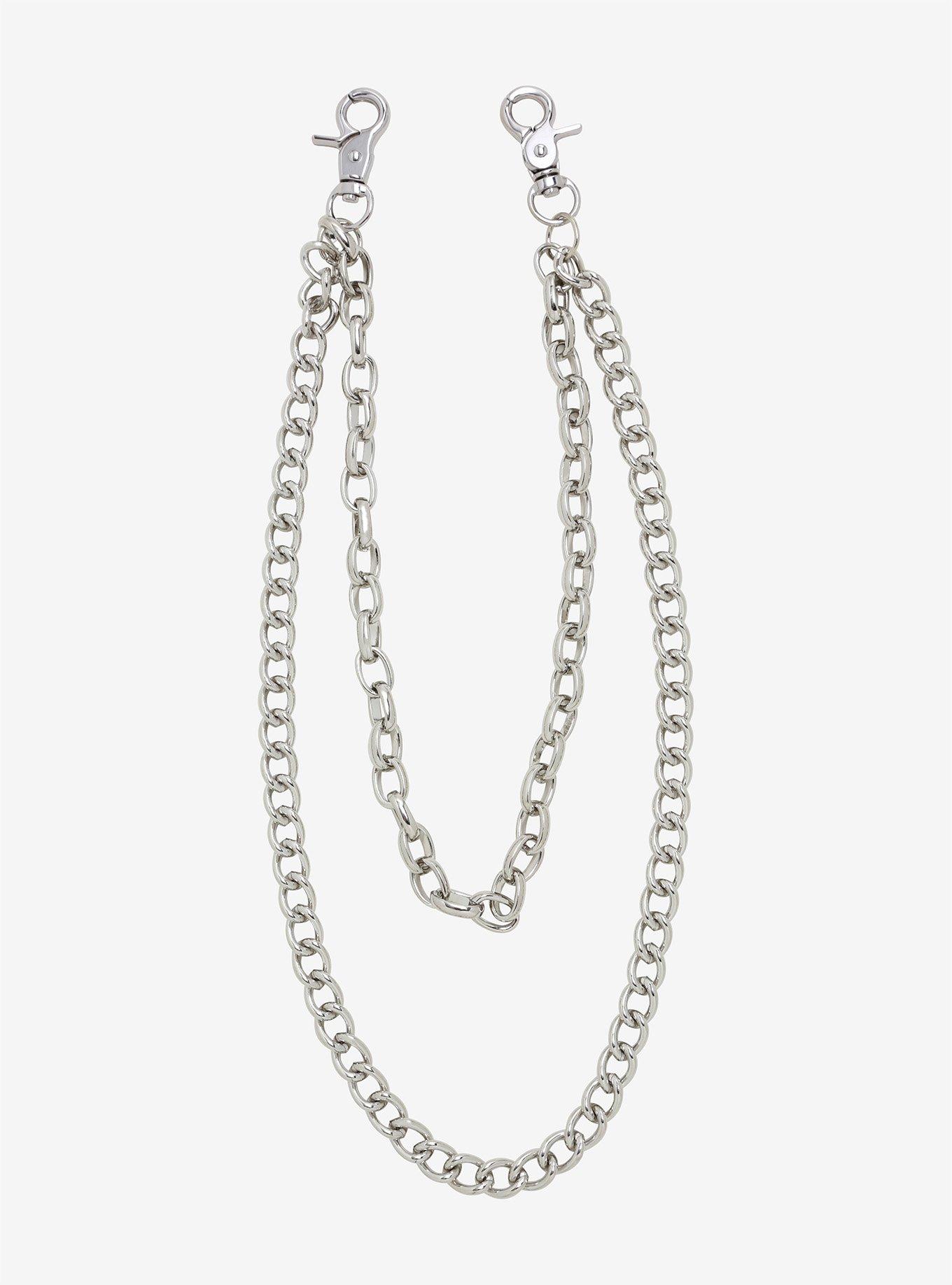 Silver 24 Inch Double Curb & 18 Inch Cable Double Wallet Chain, , hi-res