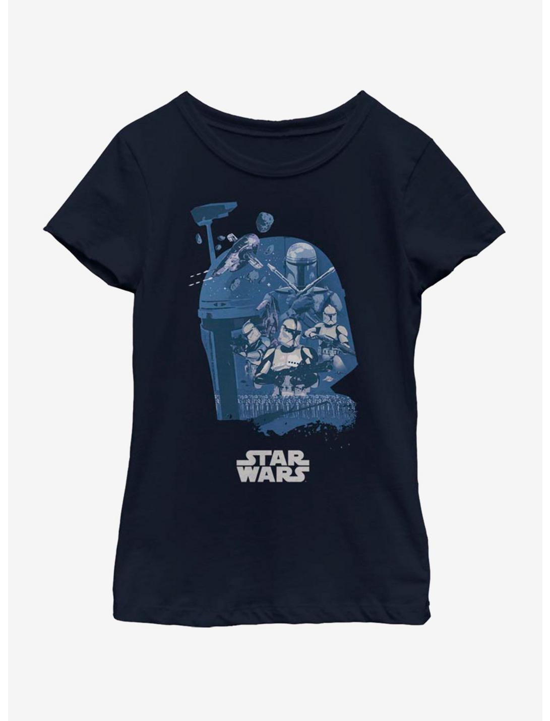 Star Wars Boba Fett Head Fill Youth Girls T-Shirt, NAVY, hi-res