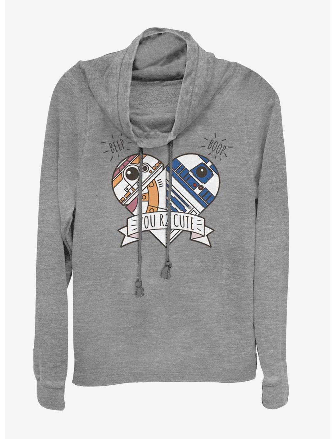 Star Wars: The Force Awakens BB8 heart R2 Cowlneck Long-Sleeve Womens Top, GRAY HTR, hi-res