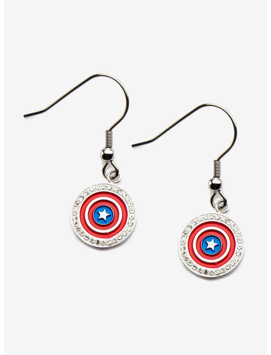 Marvel Captain America Red and Blue Shield Logo Dangle Earrings, , hi-res